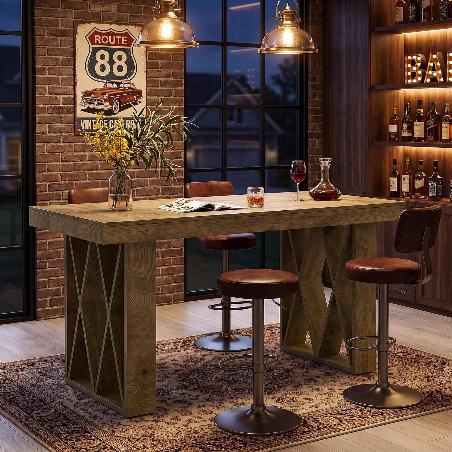 63" Rectangular Bar Table, Farmhouse Counter Height Pub Table - Image 3
