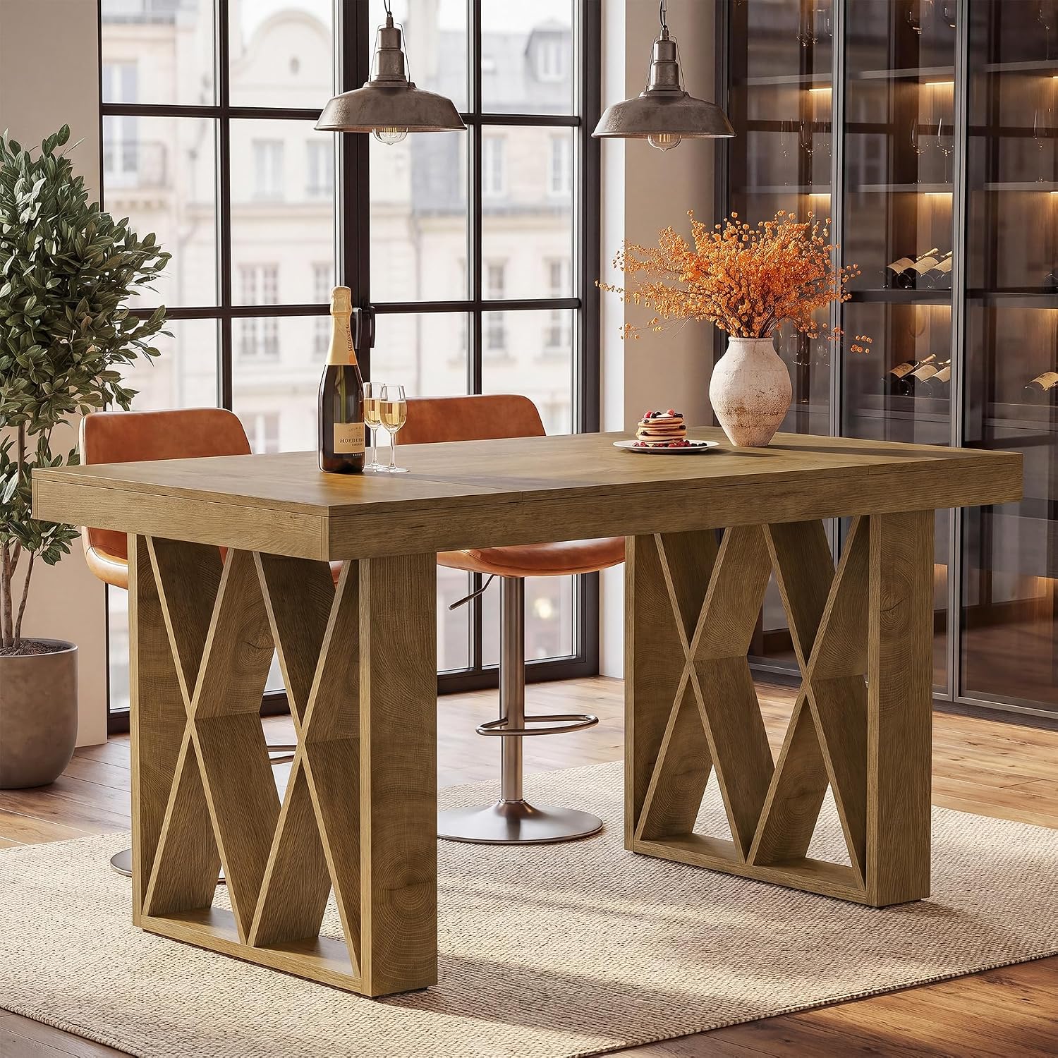 63" Rectangular Bar Table, Farmhouse Counter Height Pub Table - Image 4