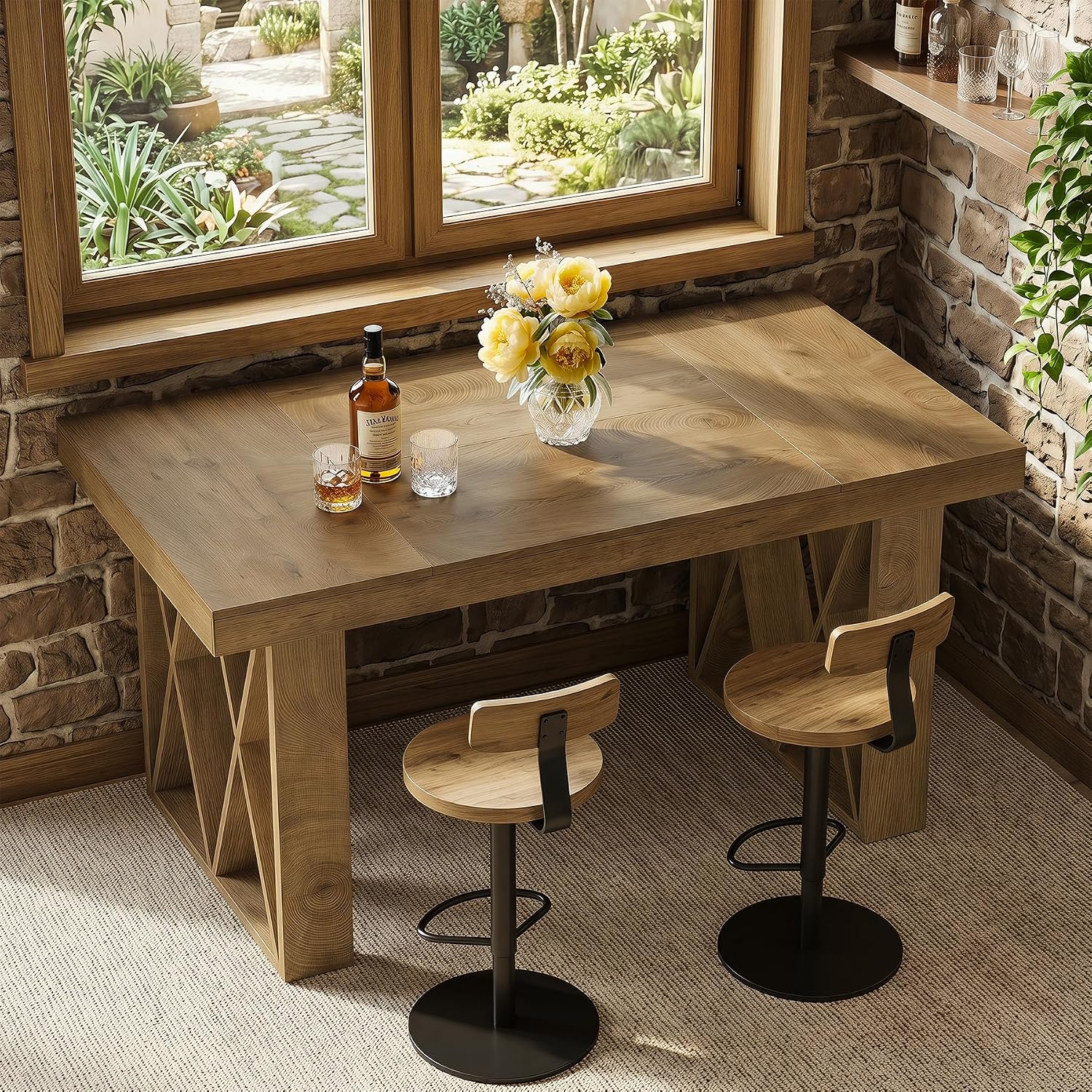 63" Rectangular Bar Table, Farmhouse Counter Height Pub Table - Image 5