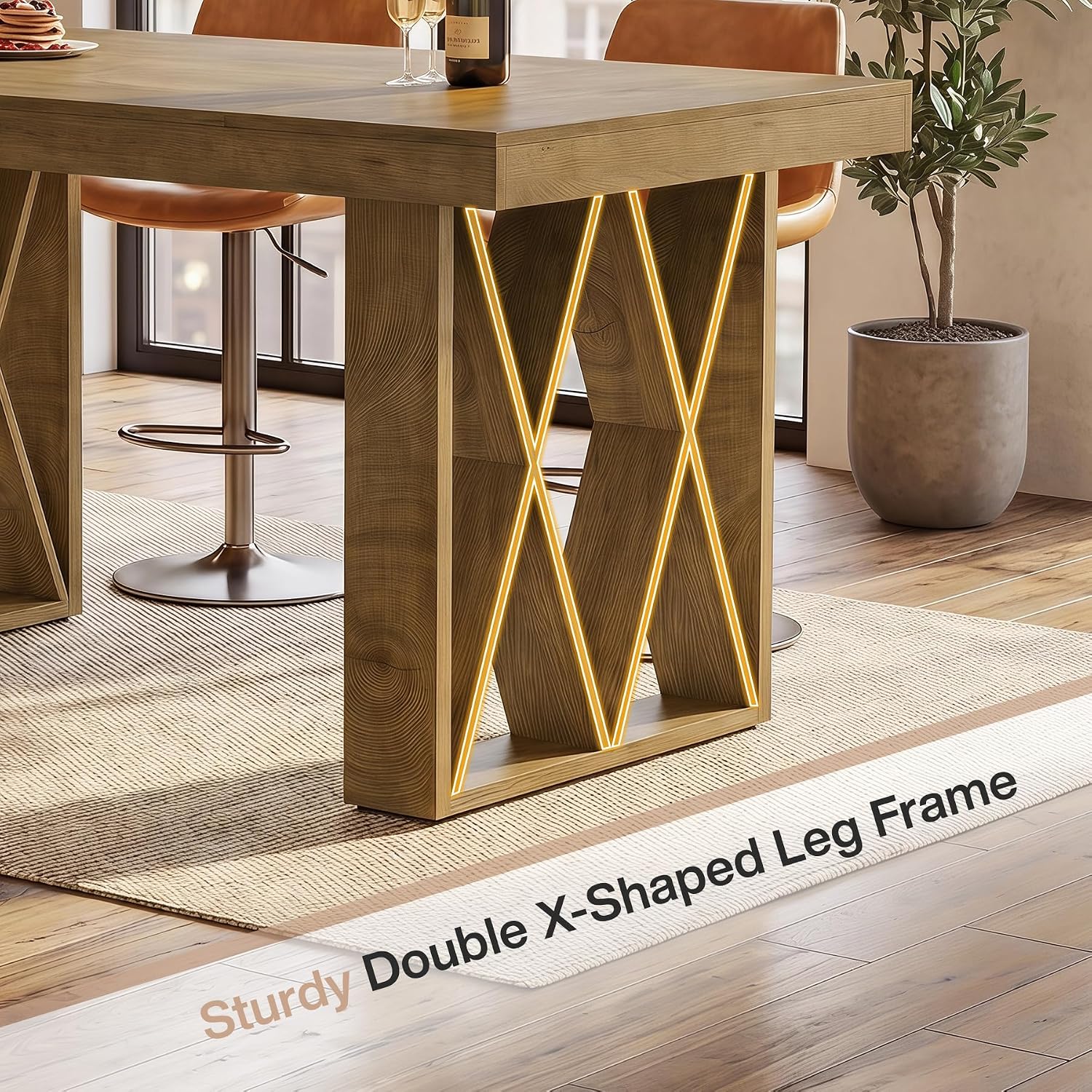 63" Rectangular Bar Table, Farmhouse Counter Height Pub Table - Image 6