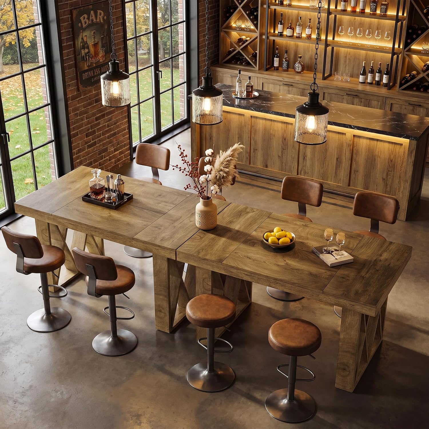 63" Rectangular Bar Table, Farmhouse Counter Height Pub Table - Image 8