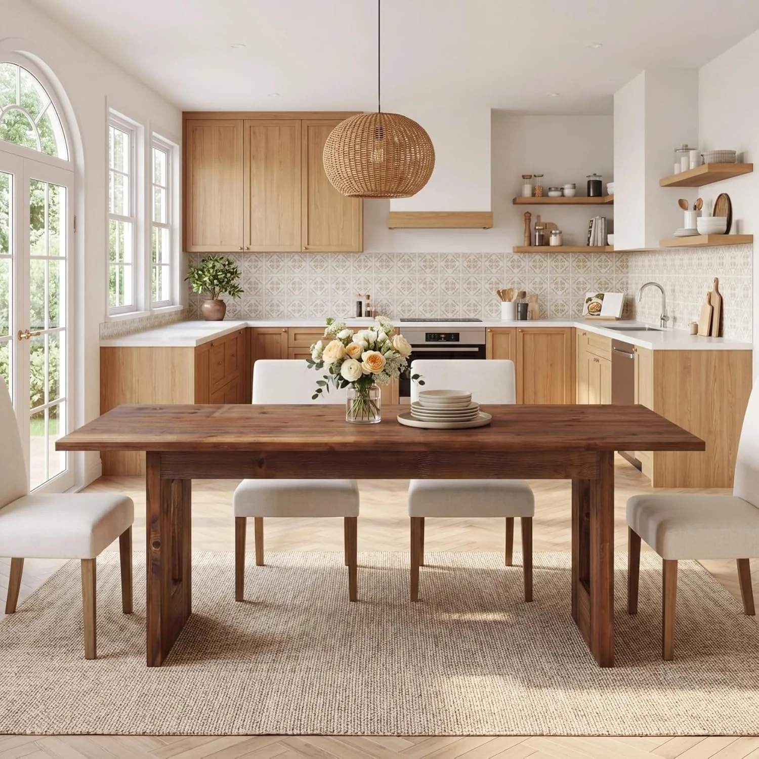 63" Solid Wood Dining Table, Rectangular Kitchen Table for 4-6 People with Thick Top - Image 3
