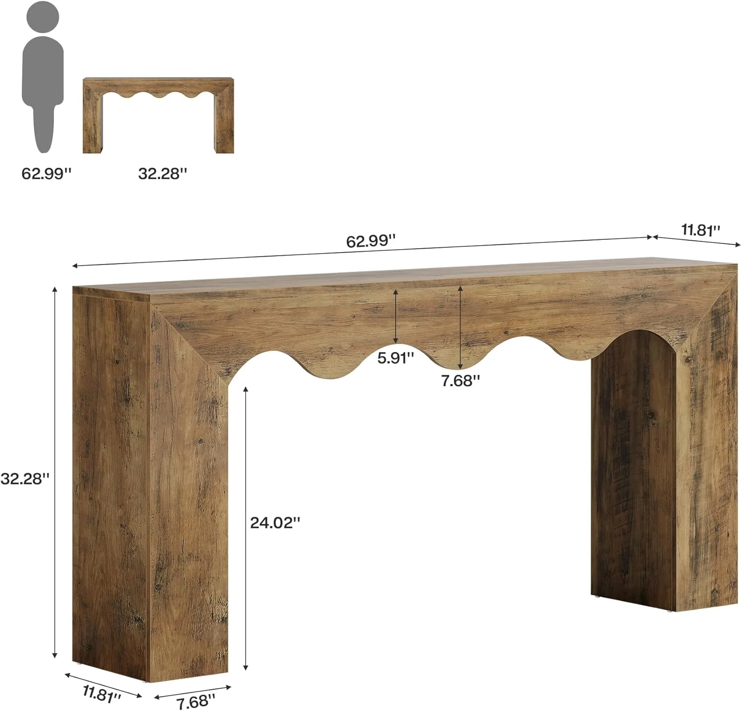 63" Console Table, Wooden Sofa Table Entryway Table with Storage - Image 2