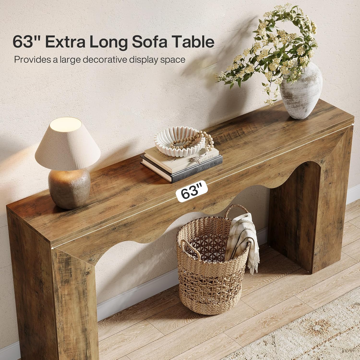 63" Console Table, Wooden Sofa Table Entryway Table with Storage - Image 8