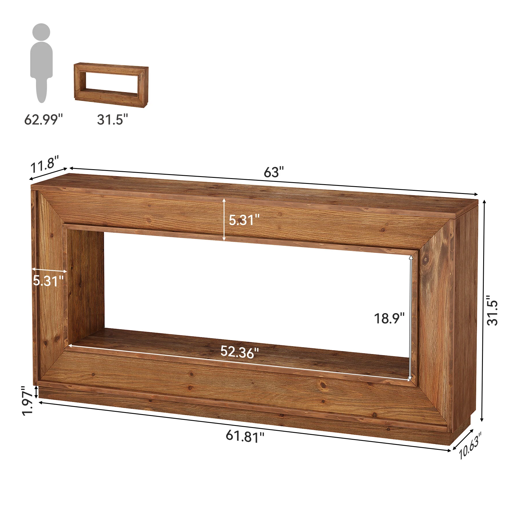 63" Solid Wood Console Table, Farmhouse Entryway Table with Storage for Living Room - Image 2
