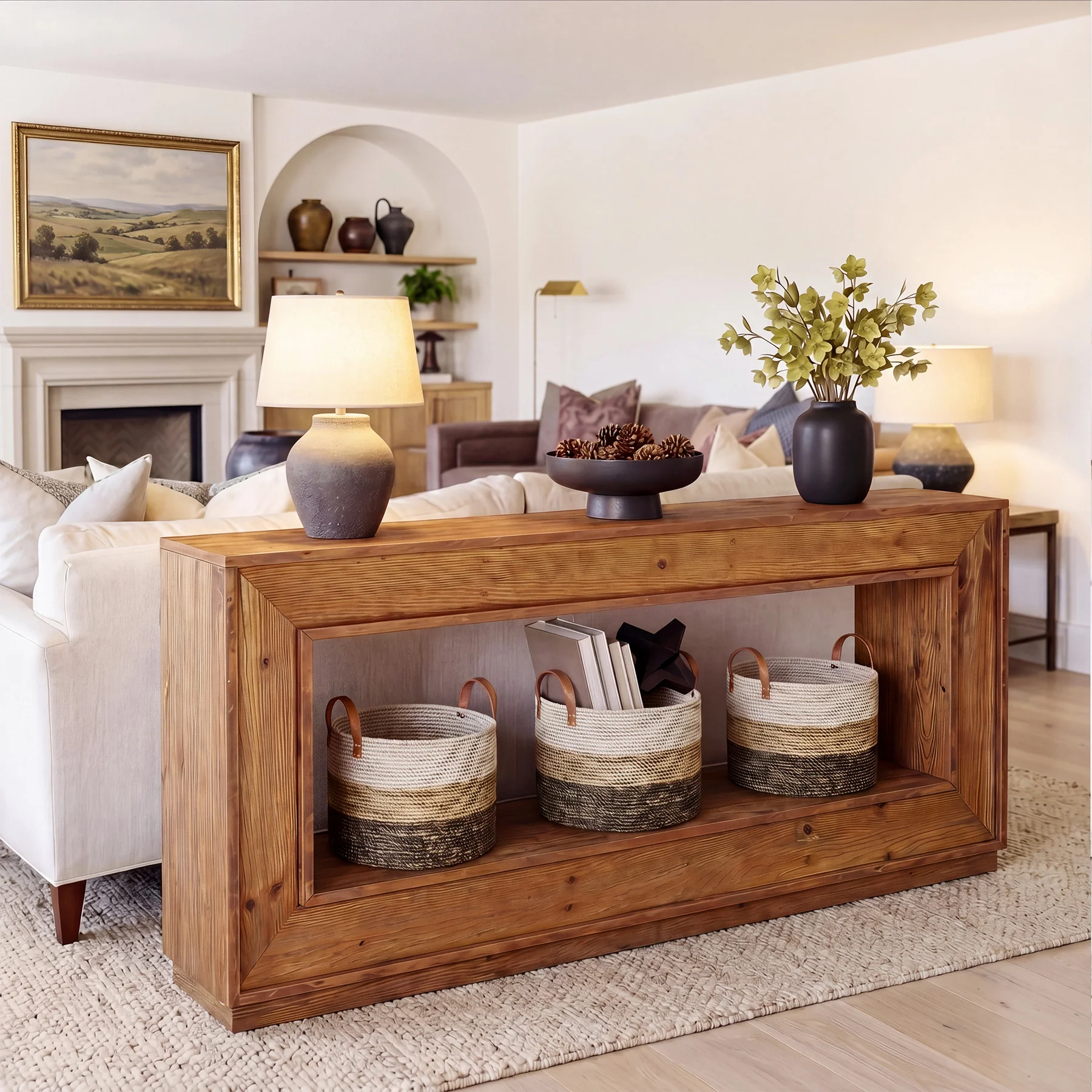 63" Solid Wood Console Table, Farmhouse Entryway Table with Storage for Living Room - Image 4