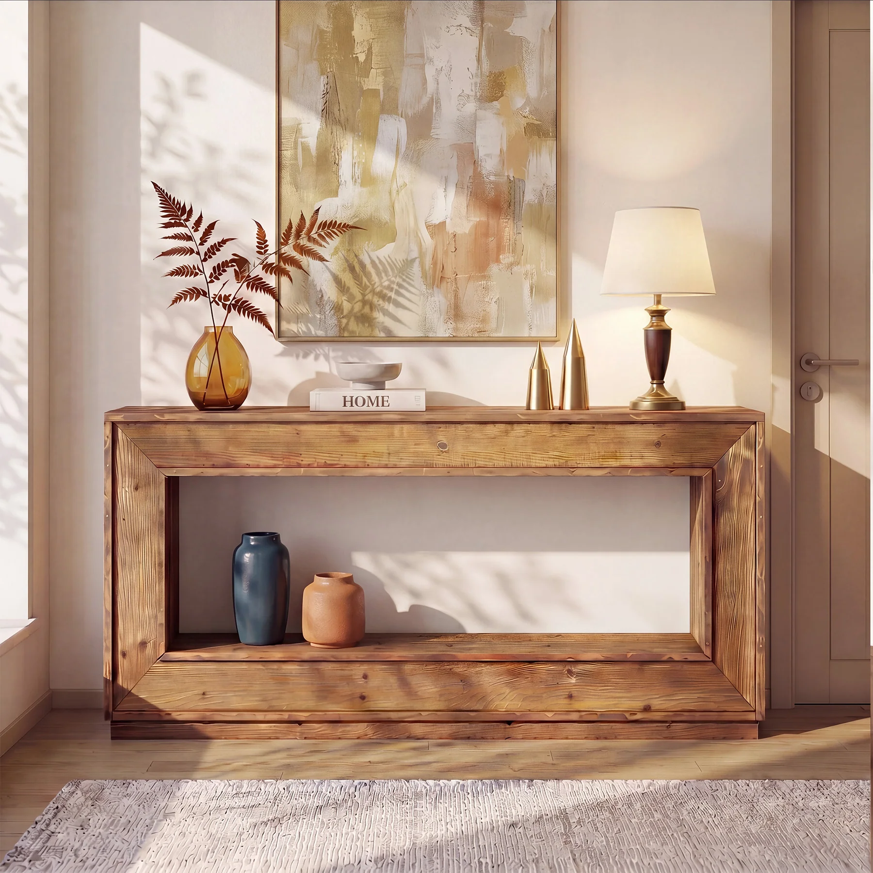 63" Solid Wood Console Table, Farmhouse Entryway Table with Storage for Living Room - Image 5