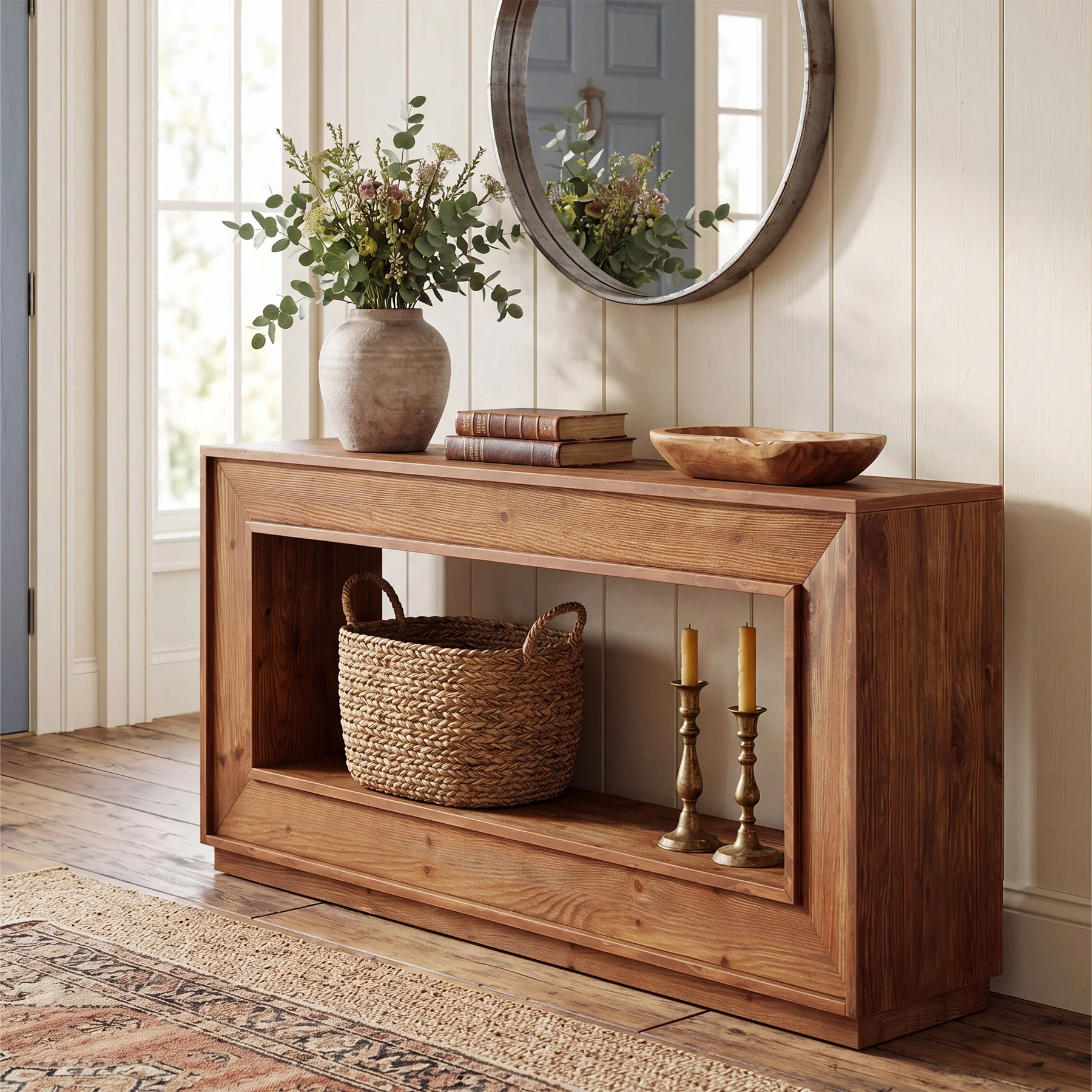 63" Solid Wood Console Table, Farmhouse Entryway Table with Storage for Living Room - Image 8