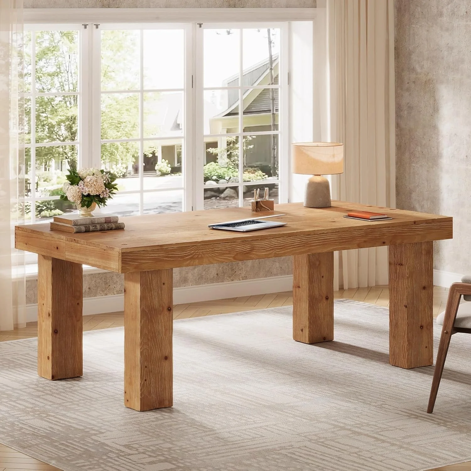 63" Executive Desk, Solid Wood Home Office Computer Desk with Sturdy Wooden Legs - Image 5