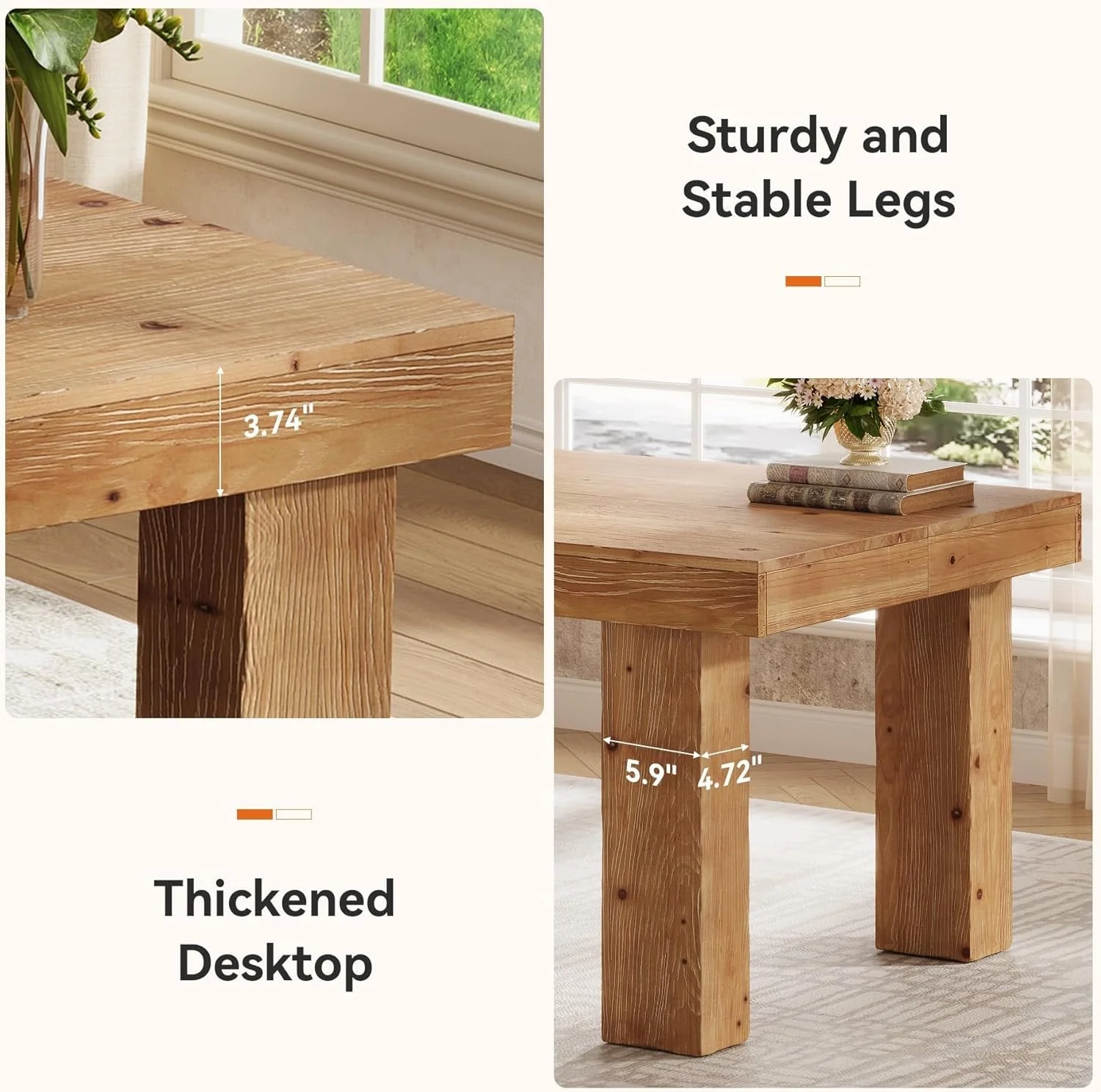 63" Executive Desk, Solid Wood Home Office Computer Desk with Sturdy Wooden Legs - Image 7