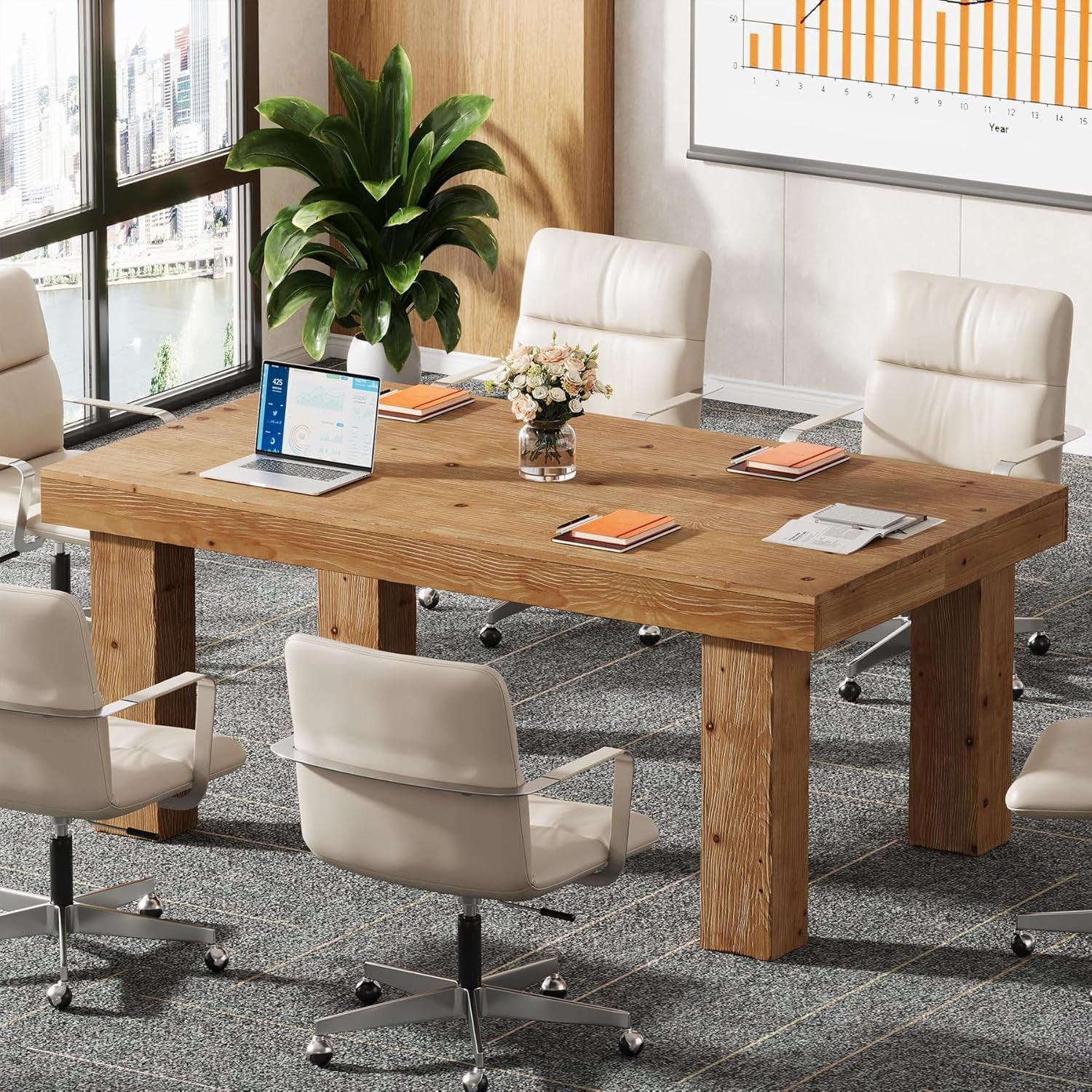 63" Executive Desk, Solid Wood Home Office Computer Desk with Sturdy Wooden Legs - Image 8