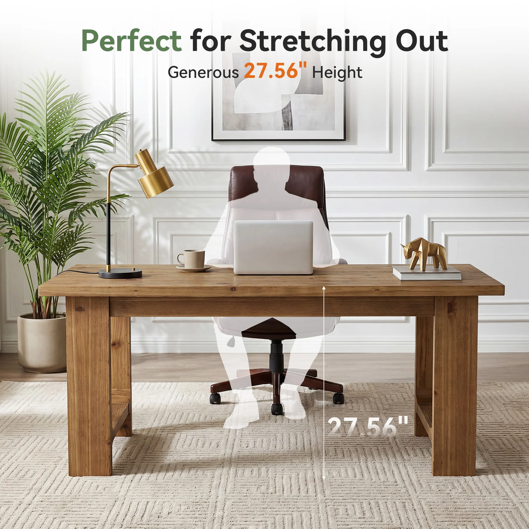 Tribesigns 63-Inch Solid Wood Executive Desk with U-Shaped Legs, Rustic Office Desk for Home Office - Image 3