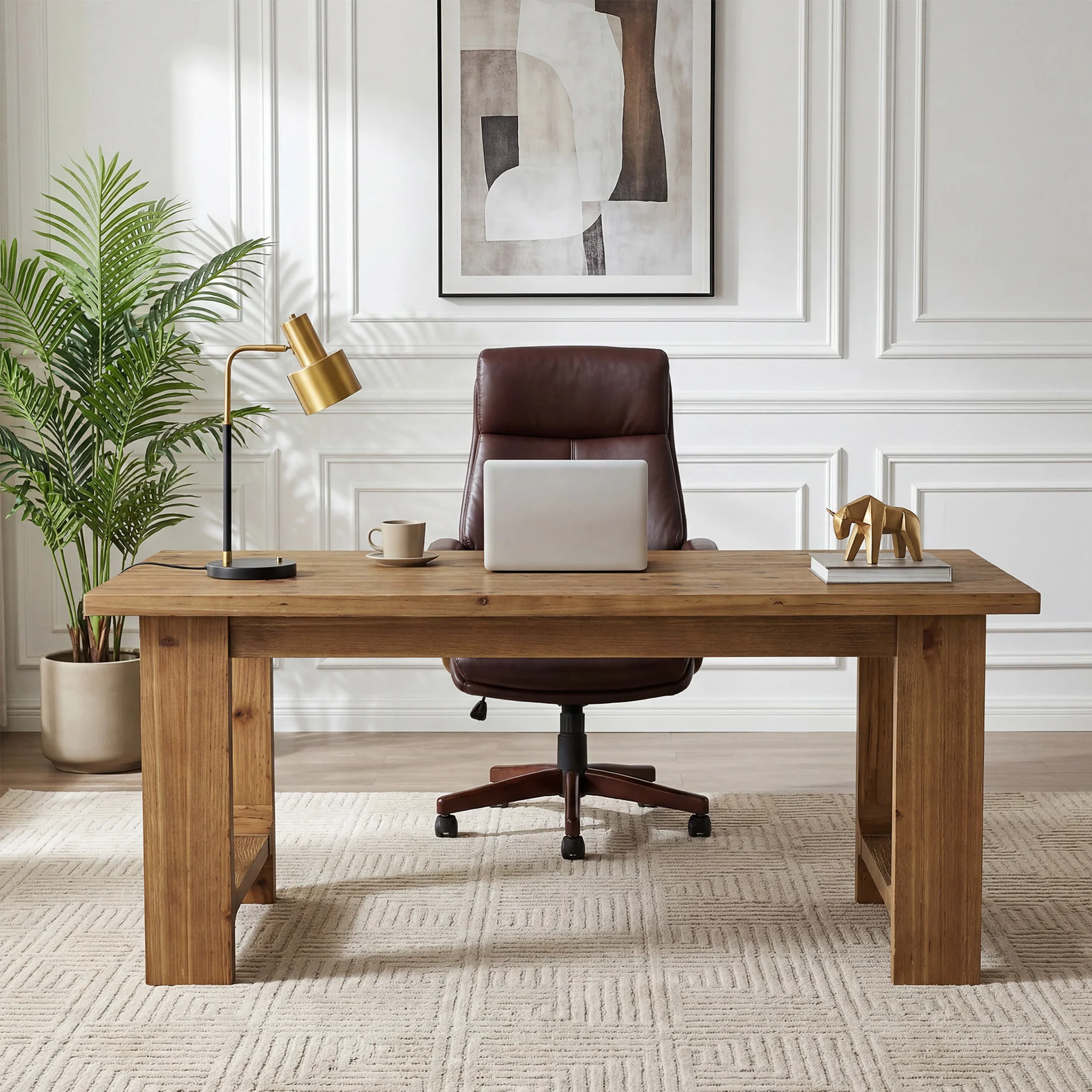 Tribesigns 63-Inch Solid Wood Executive Desk with U-Shaped Legs, Rustic Office Desk for Home Office - Image 6