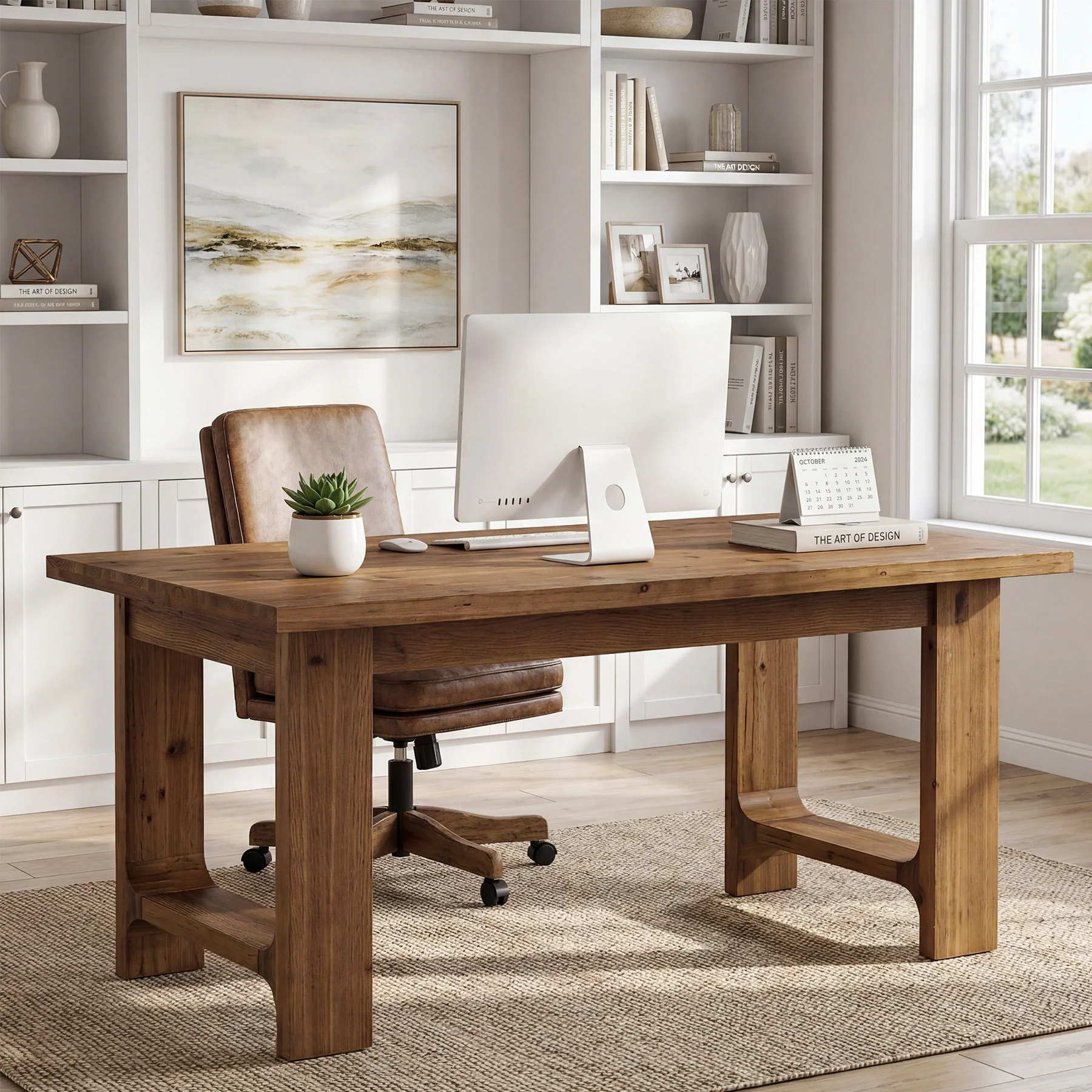 Tribesigns 63-Inch Solid Wood Executive Desk with U-Shaped Legs, Rustic Office Desk for Home Office - Image 7