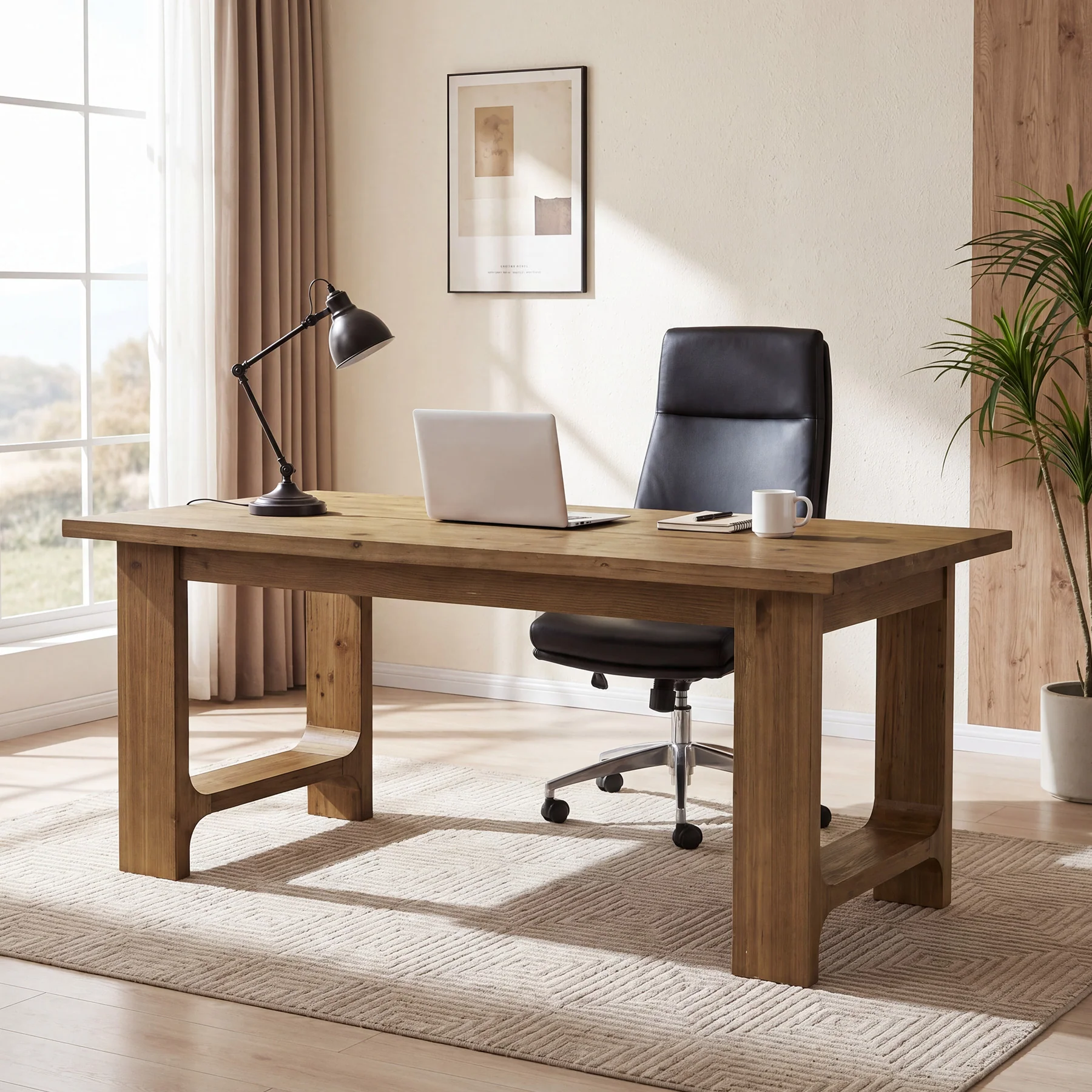 Tribesigns 63-Inch Solid Wood Executive Desk with U-Shaped Legs, Rustic Office Desk for Home Office - Image 8
