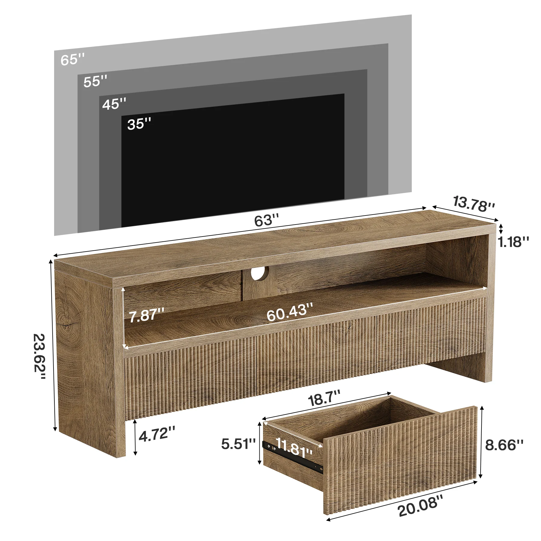 Tribesigns 63-Inch TV Stand with 3 Drawers and Open Shelves, Farmhouse Media Console for Living Room - Image 2
