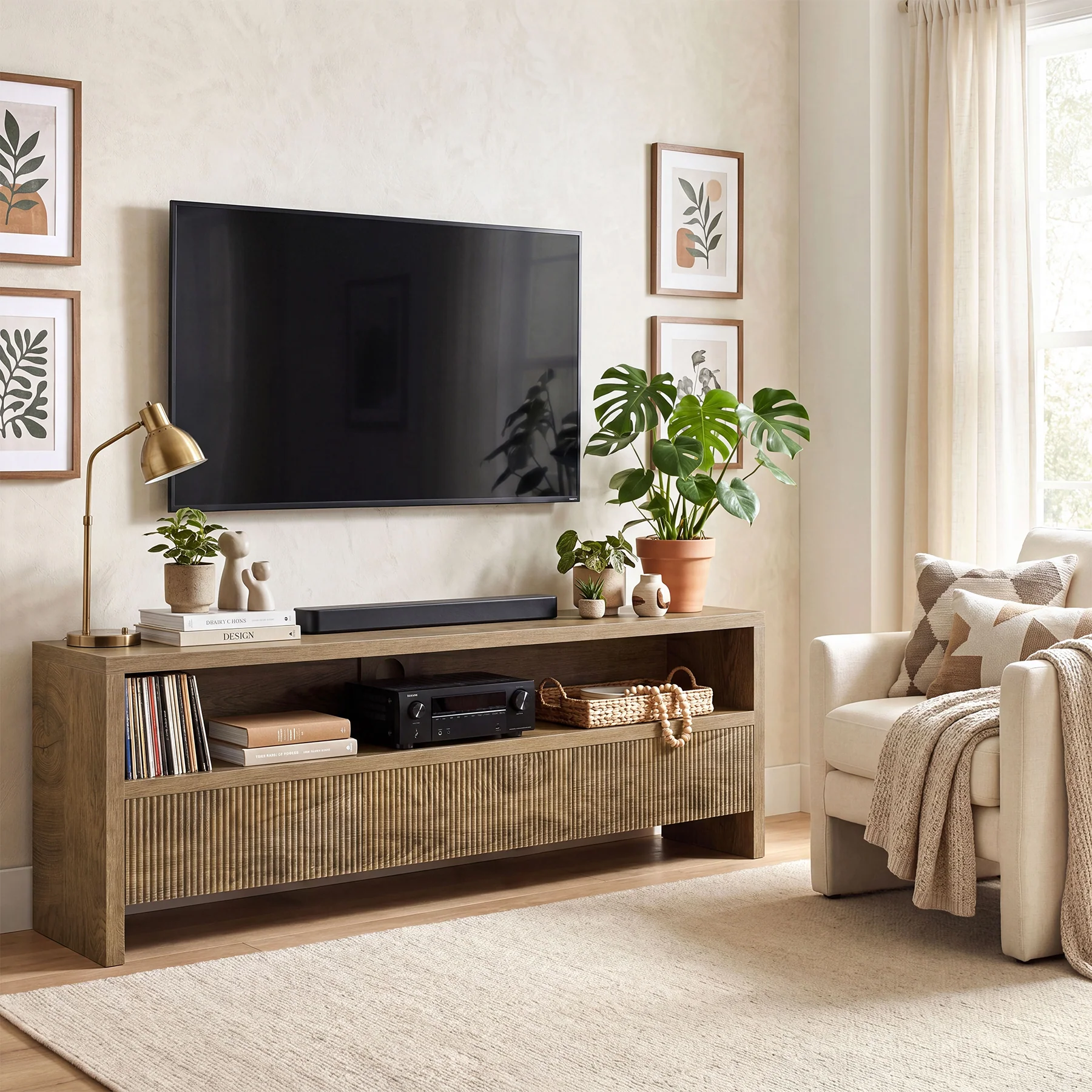 Tribesigns 63-Inch TV Stand with 3 Drawers and Open Shelves, Farmhouse Media Console for Living Room - Image 6