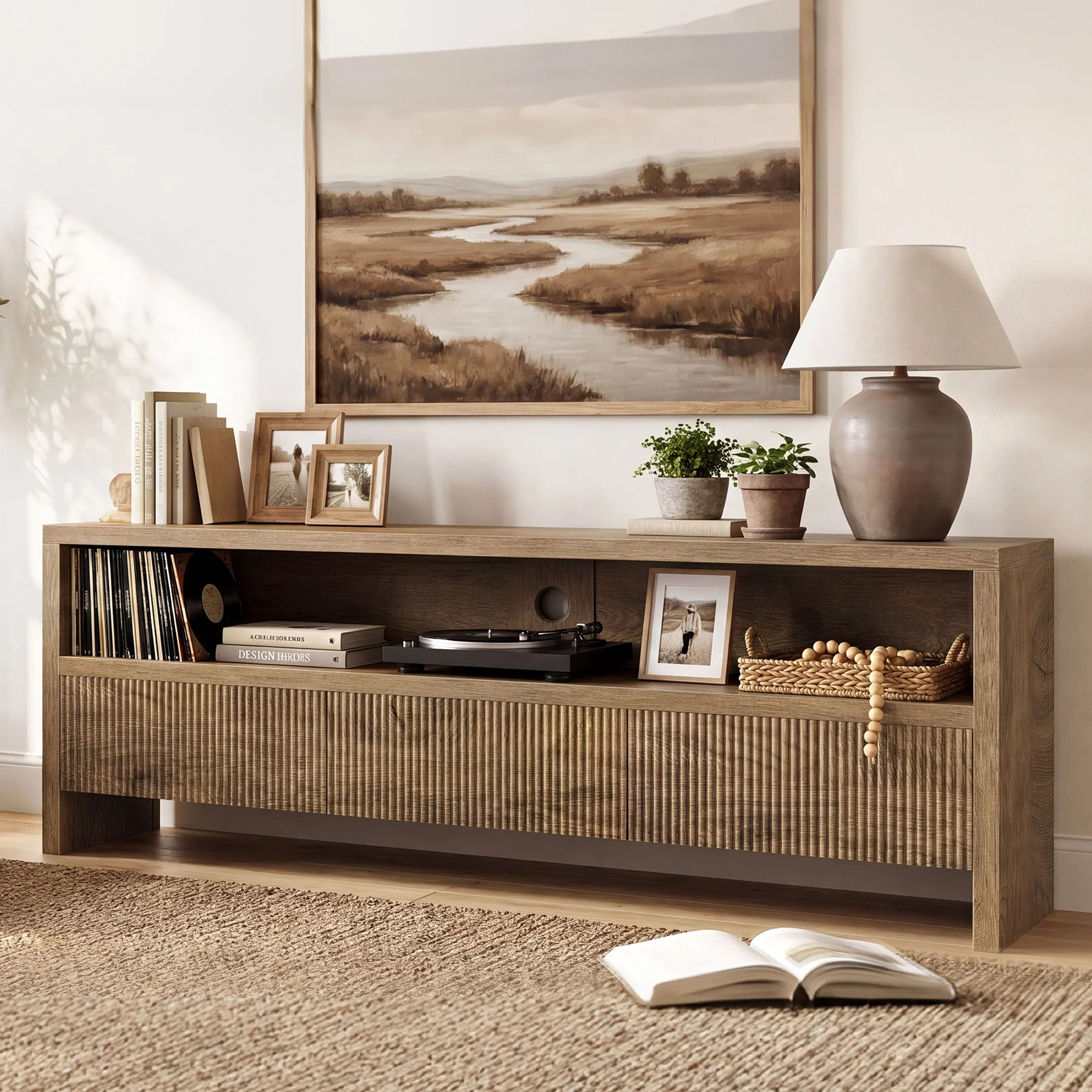 Tribesigns 63-Inch TV Stand with 3 Drawers and Open Shelves, Farmhouse Media Console for Living Room - Image 9