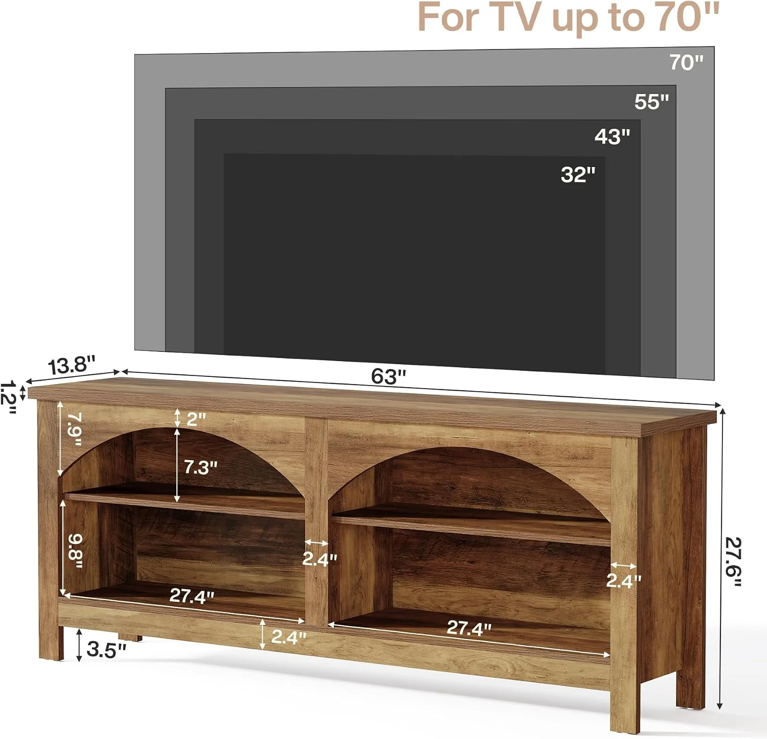63" TV Stand, Farmhouse Entertainment Center with 2-tier Shelf - Image 2