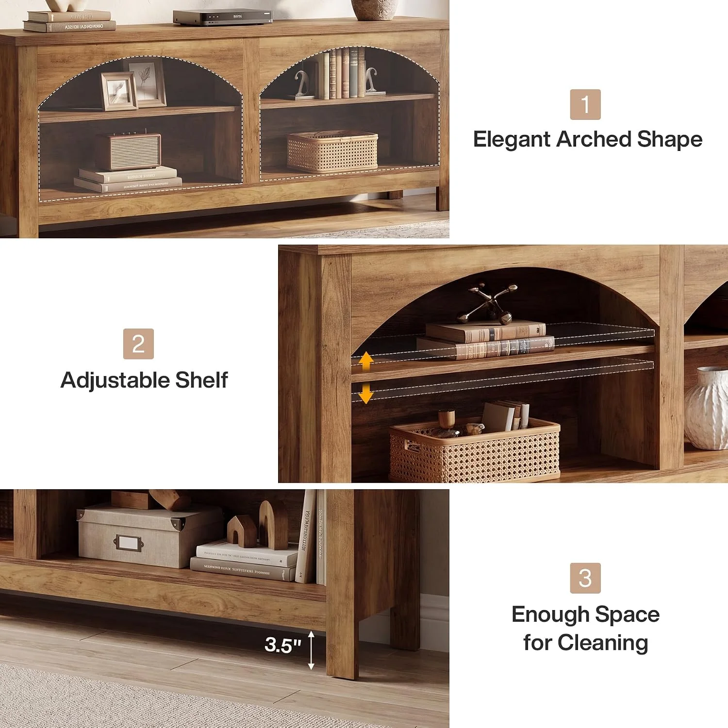 63" TV Stand, Farmhouse Entertainment Center with 2-tier Shelf - Image 4