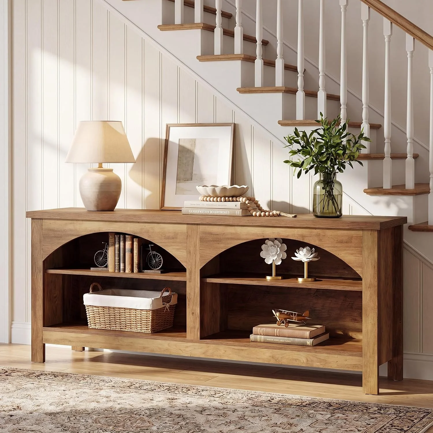 63" TV Stand, Farmhouse Entertainment Center with 2-tier Shelf - Image 5