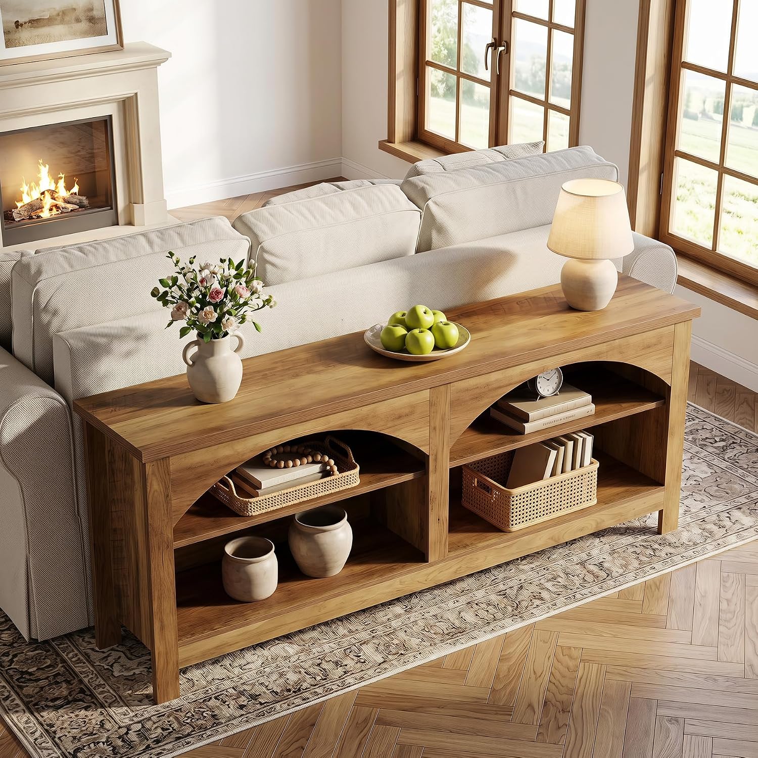 63" TV Stand, Farmhouse Entertainment Center with 2-tier Shelf - Image 6