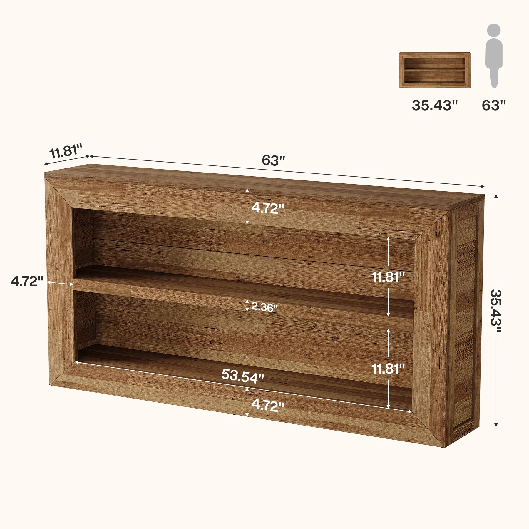 63-Inch Wooden Console Table, Narrow Entryway Table with 2-Tier Open Storage for Hallway - Image 2