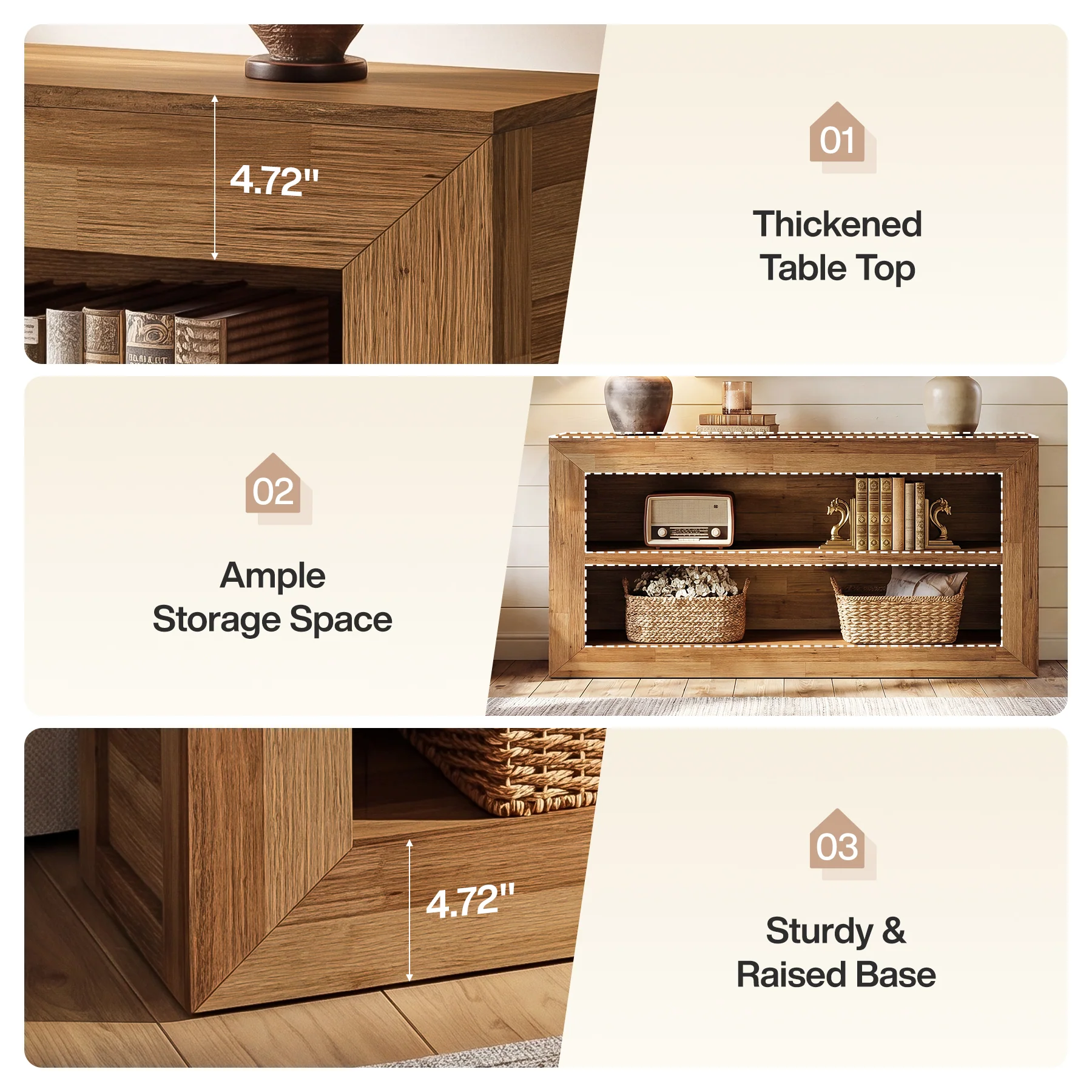 63-Inch Wooden Console Table, Narrow Entryway Table with 2-Tier Open Storage for Hallway - Image 4