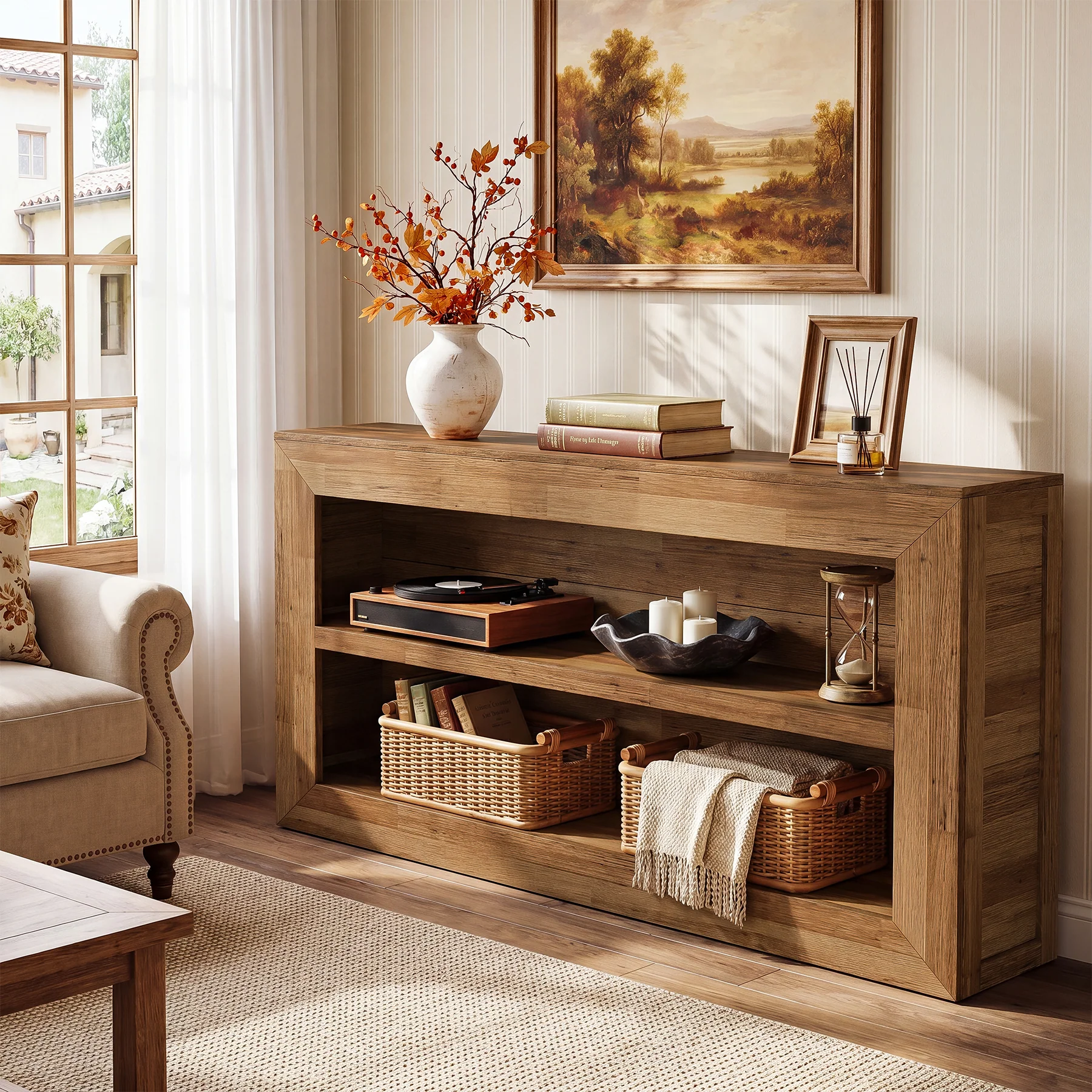 63-Inch Wooden Console Table, Narrow Entryway Table with 2-Tier Open Storage for Hallway - Image 6