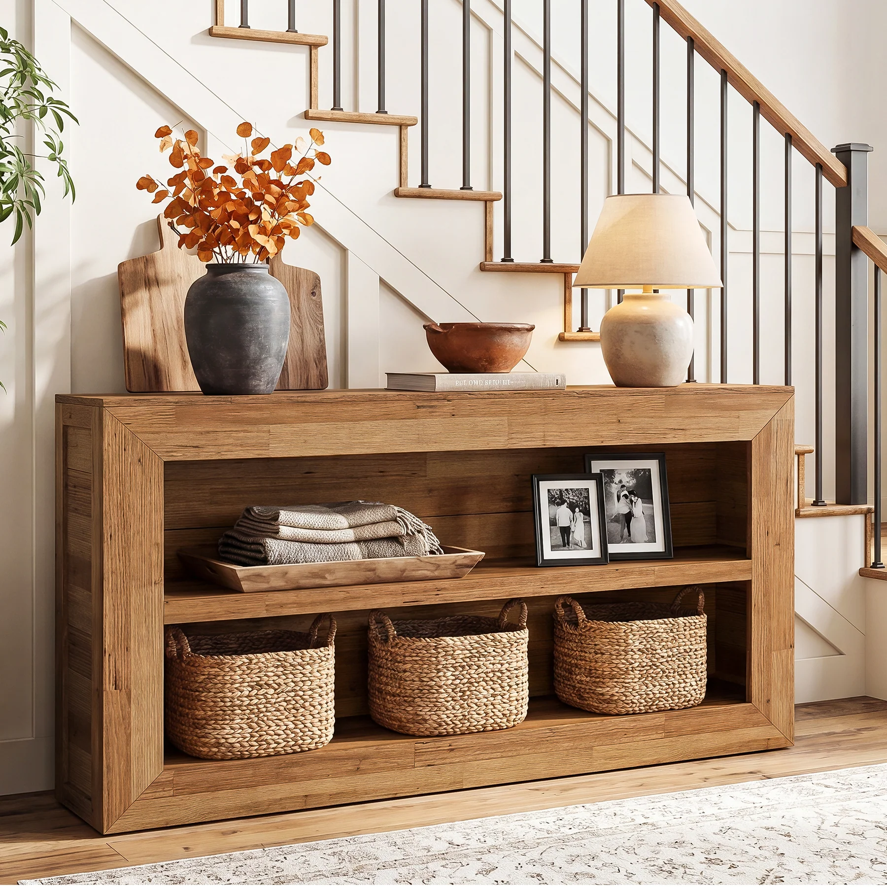 63-Inch Wooden Console Table, Narrow Entryway Table with 2-Tier Open Storage for Hallway - Image 7