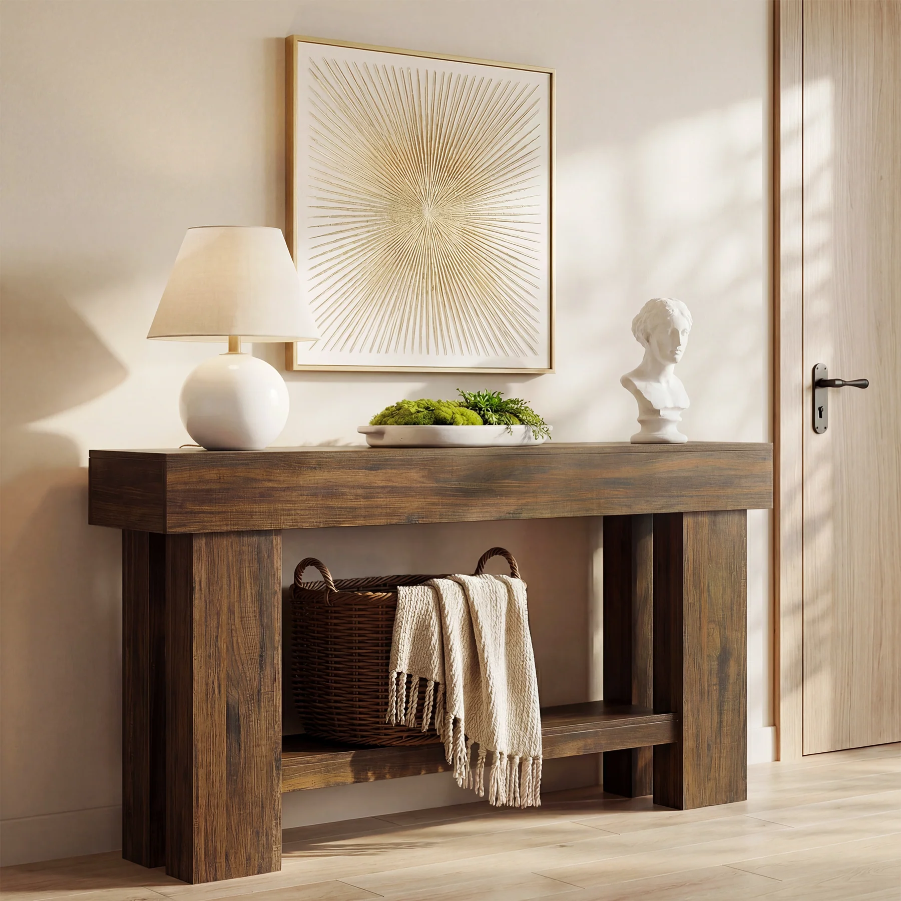 63" Industrial Console Table with Storage Shelf, 2-Tier Sofa Table for Behind Couch