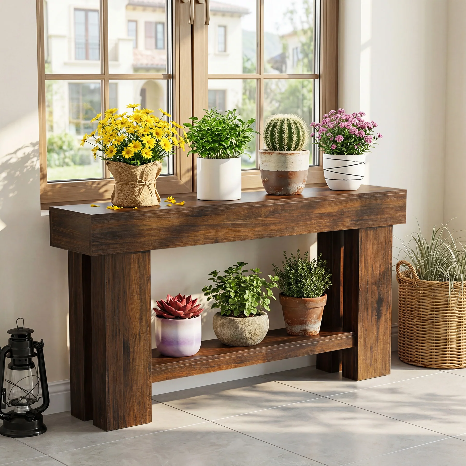 63" Industrial Console Table with Storage Shelf, 2-Tier Sofa Table for Behind Couch - Image 4