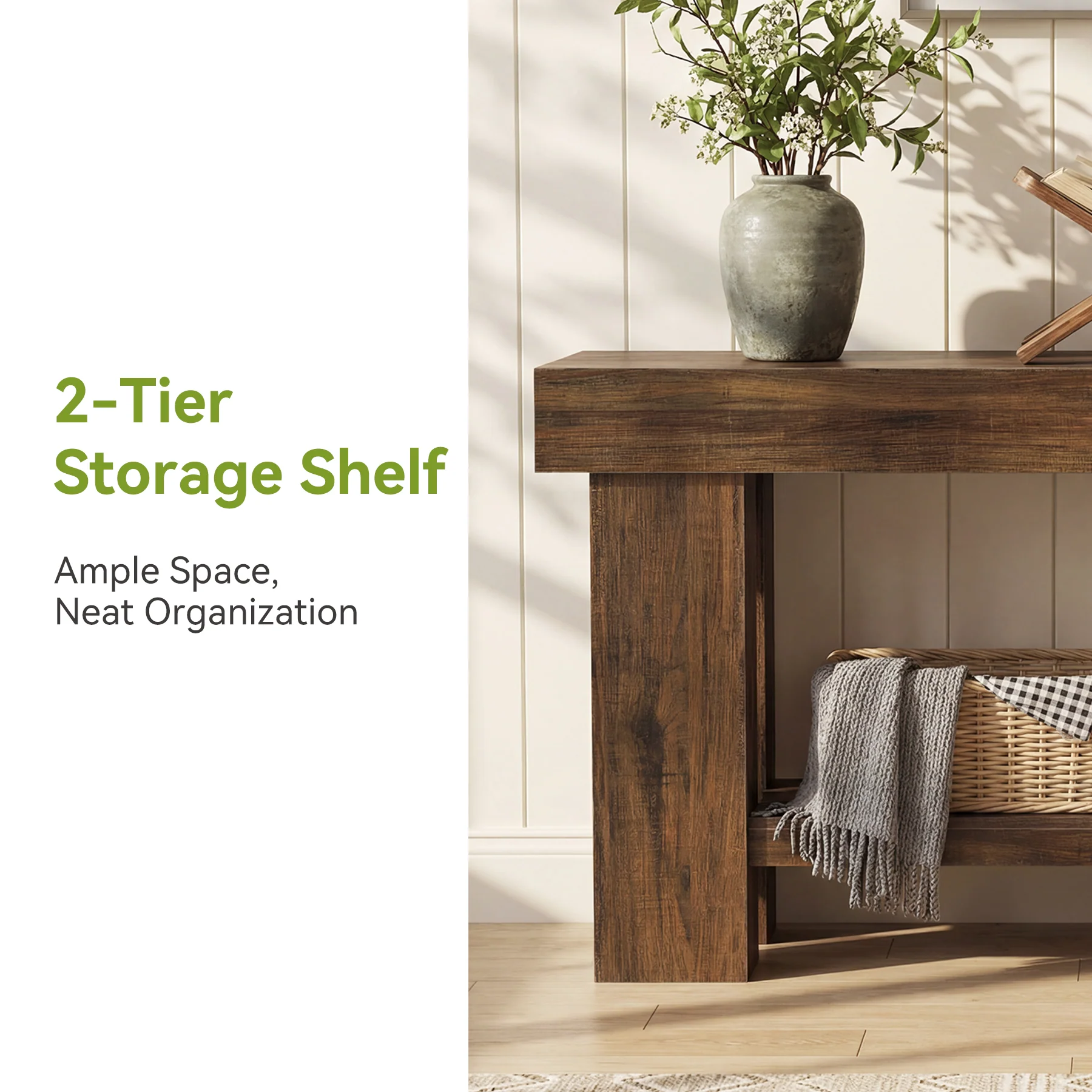 63" Industrial Console Table with Storage Shelf, 2-Tier Sofa Table for Behind Couch - Image 7