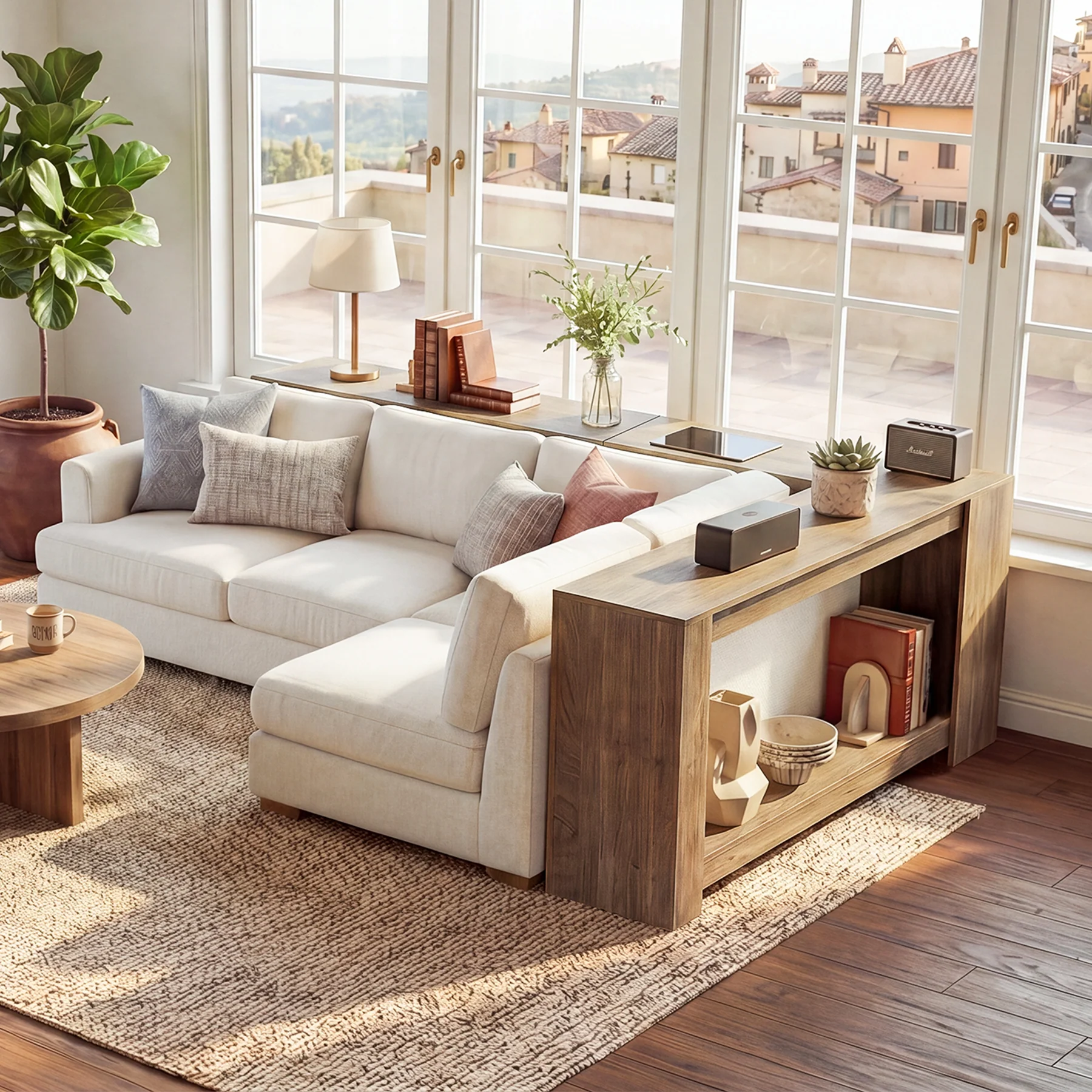 63" L-Shaped Sofa Table for Behind Couch, 2-Tier Storage Shelf for Living Room or Entryway Corner - Image 5