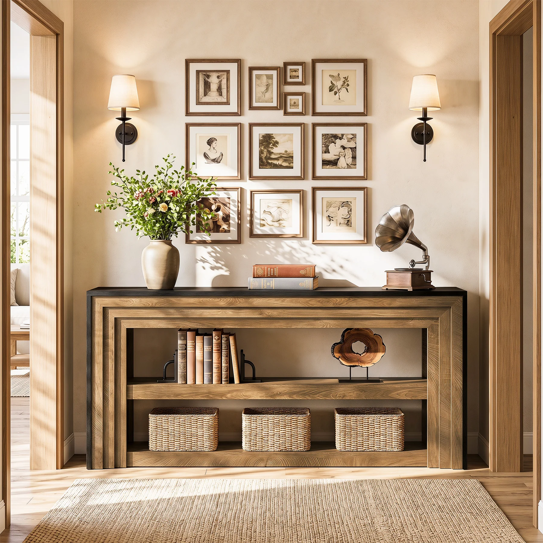 63" Long Console Table, Farmhouse 3-Tier Entryway Table with Storage for Hallway - Image 3