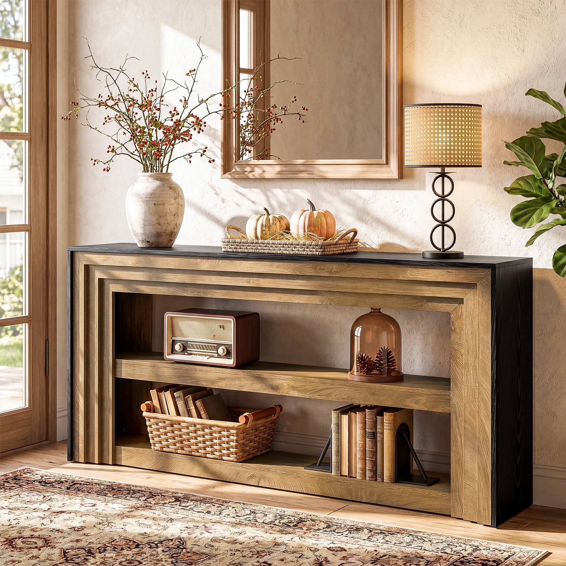 63" Long Console Table, Farmhouse 3-Tier Entryway Table with Storage for Hallway - Image 5