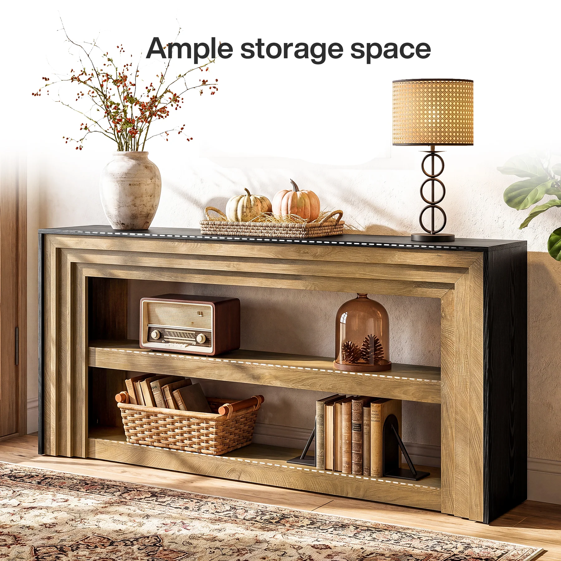 63" Long Console Table, Farmhouse 3-Tier Entryway Table with Storage for Hallway - Image 7
