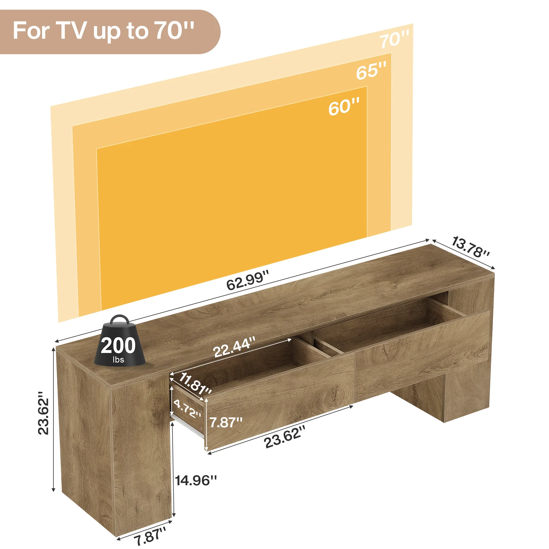 63" Modern TV Stand with Drawers, Entertainment Center for TVs up to 70 Inch - Image 2