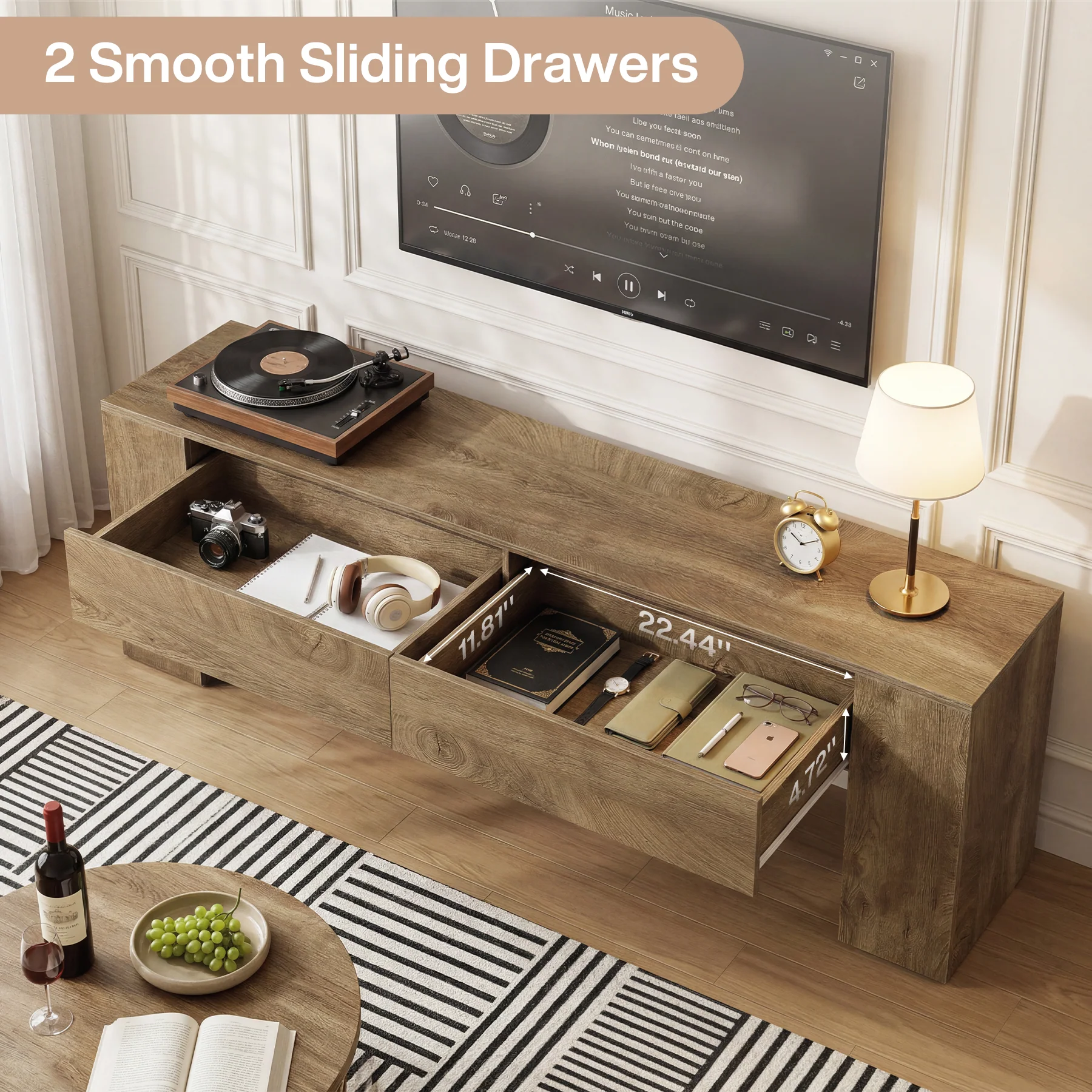 63" Modern TV Stand with Drawers, Entertainment Center for TVs up to 70 Inch - Image 7
