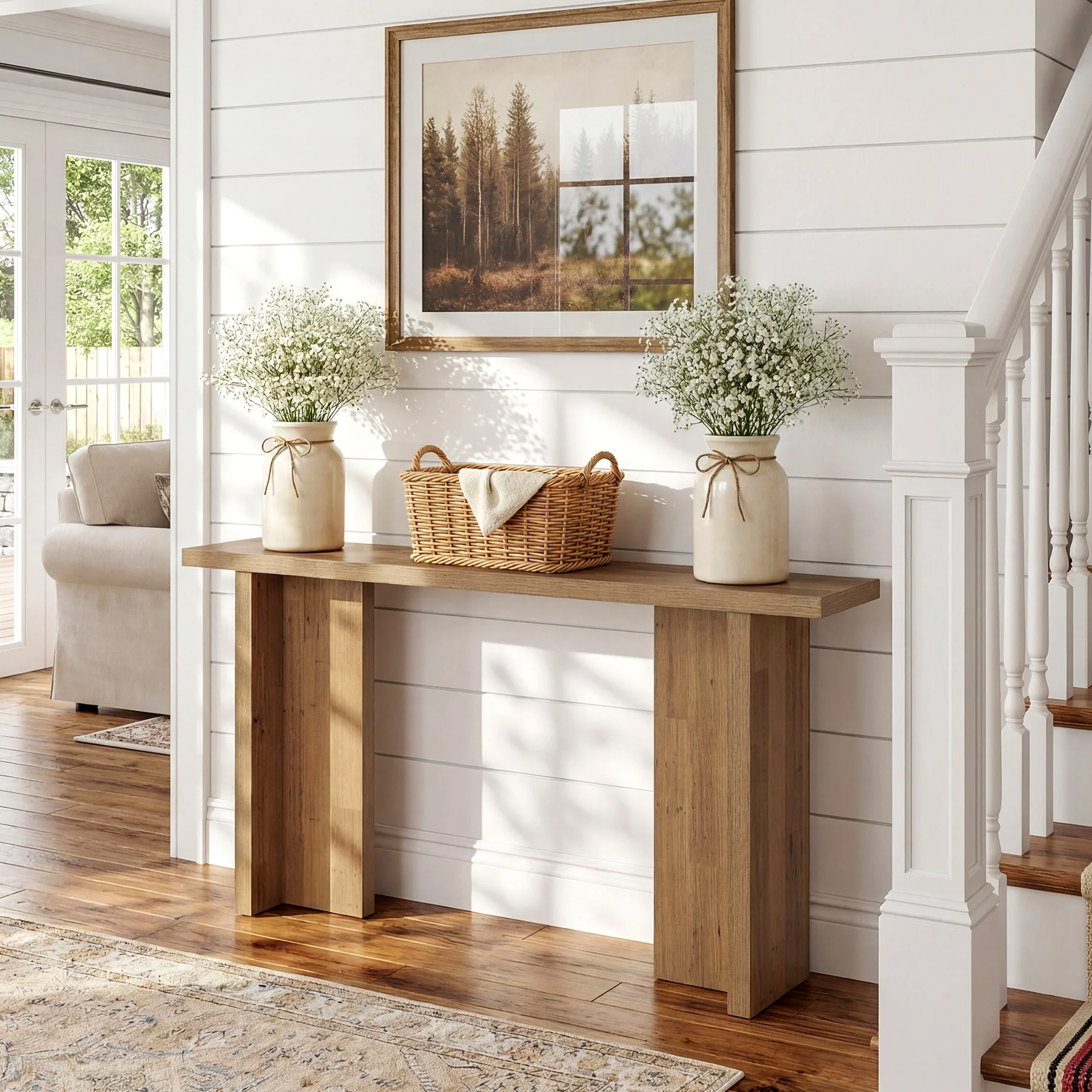 63" Narrow Console Table, Modern Entryway Sofa Table with Thick Wood-Grain Top - Image 3