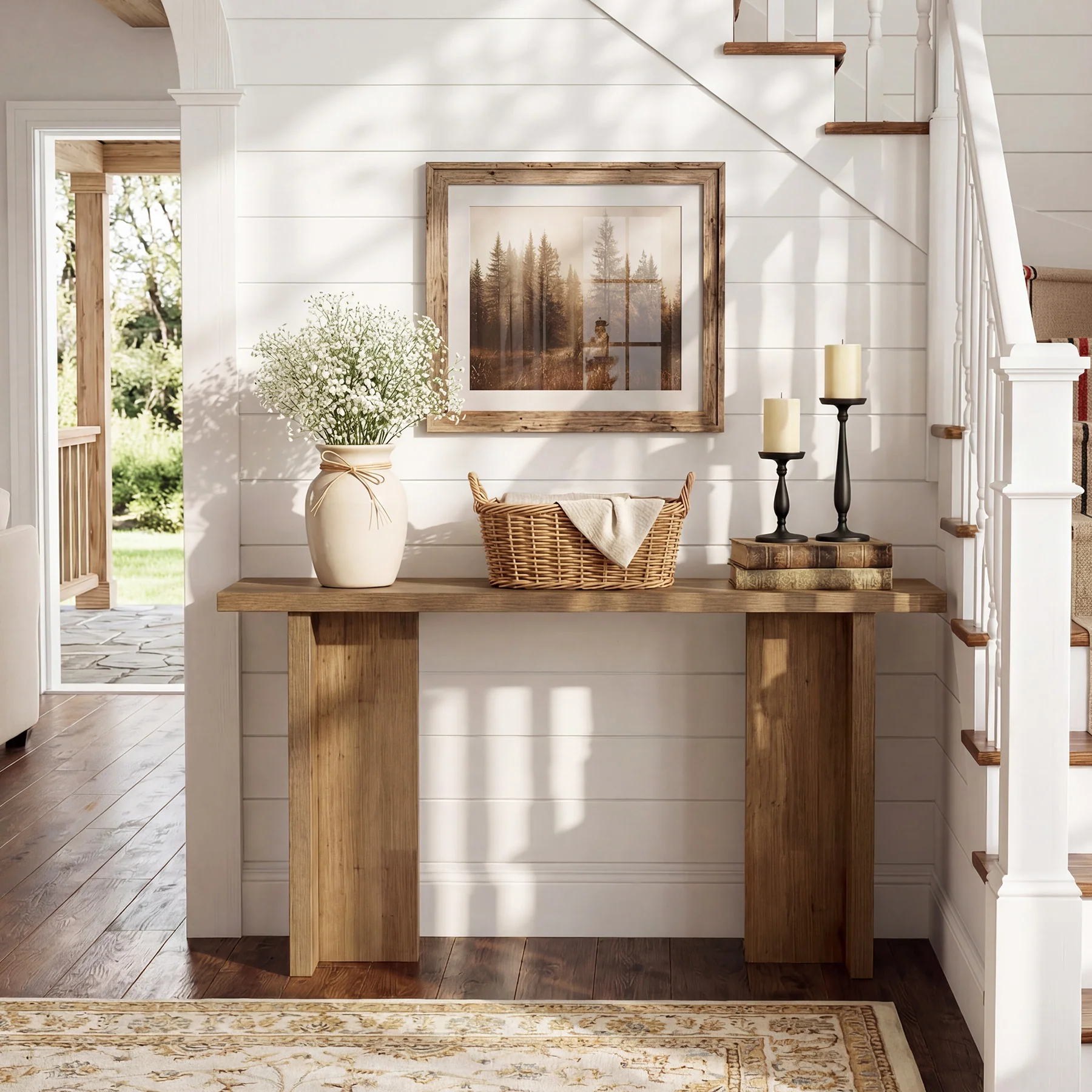 63" Narrow Console Table, Modern Entryway Sofa Table with Thick Wood-Grain Top - Image 4