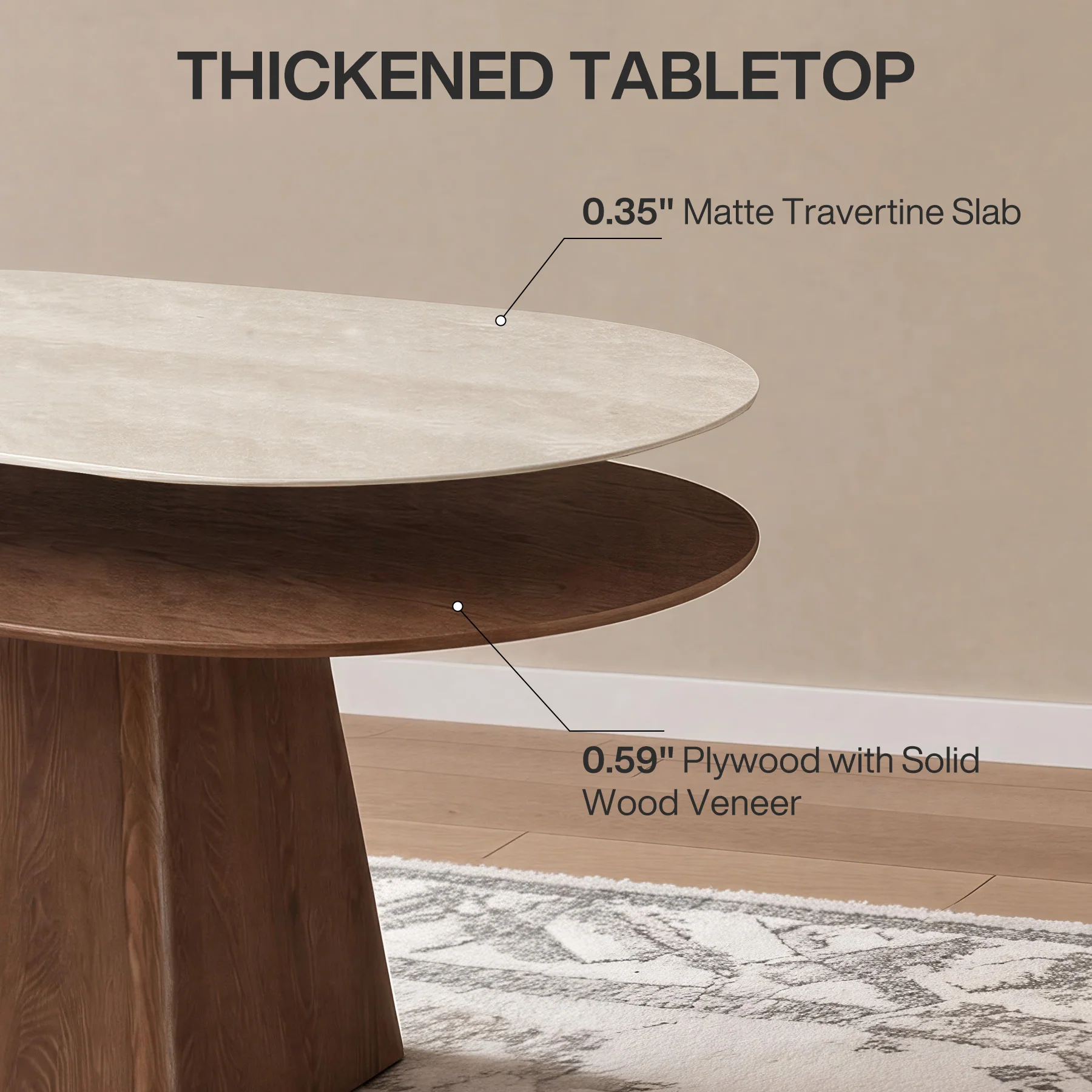 63" Oval Sintered Stone Dining Table with Solid Wood Pedestal Base for 4-6 - Image 5