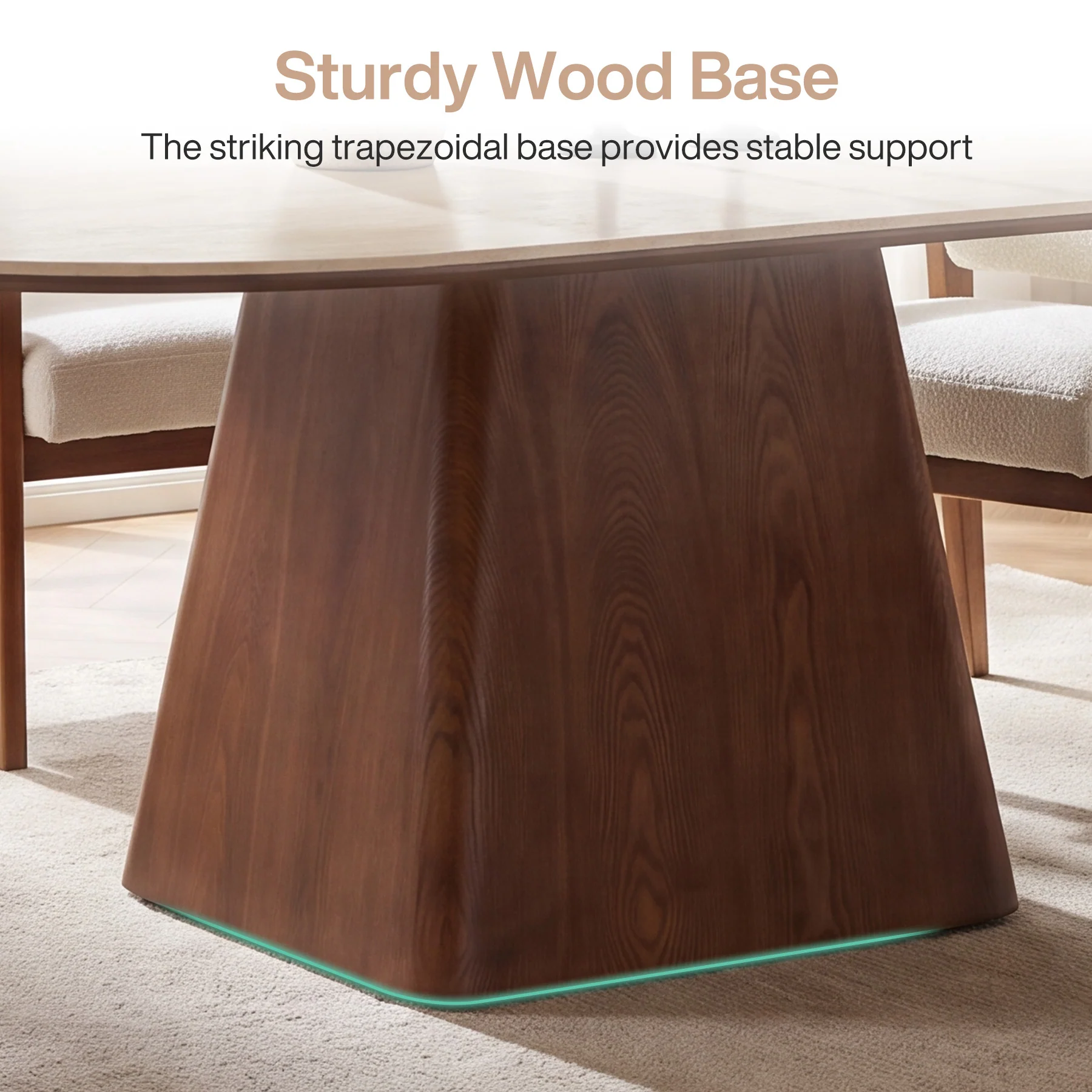 63" Oval Sintered Stone Dining Table with Solid Wood Pedestal Base for 4-6 - Image 6