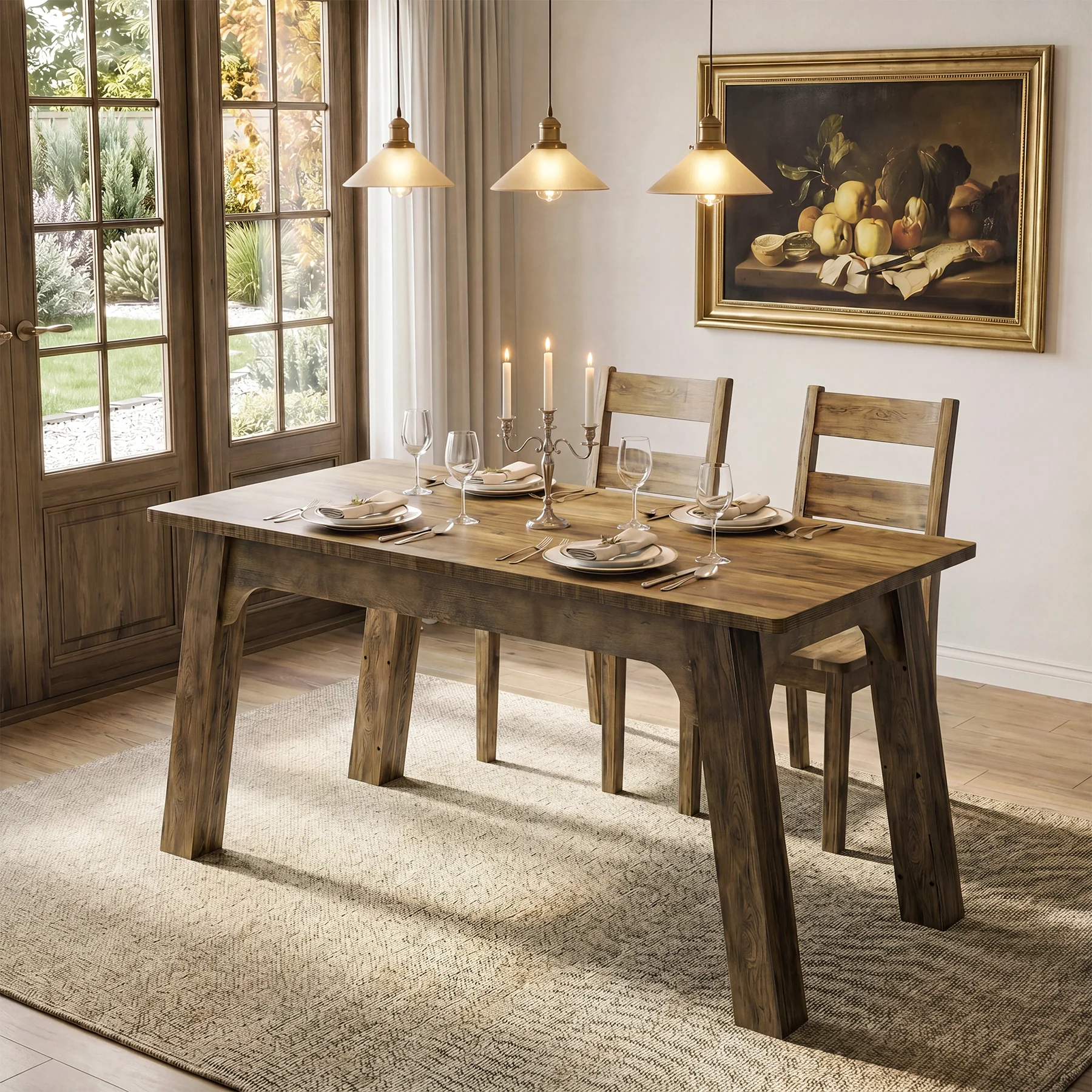 63" Rectangular Dining Table for 4-6, Modern Farmhouse Kitchen Table with Heavy-Duty Legs