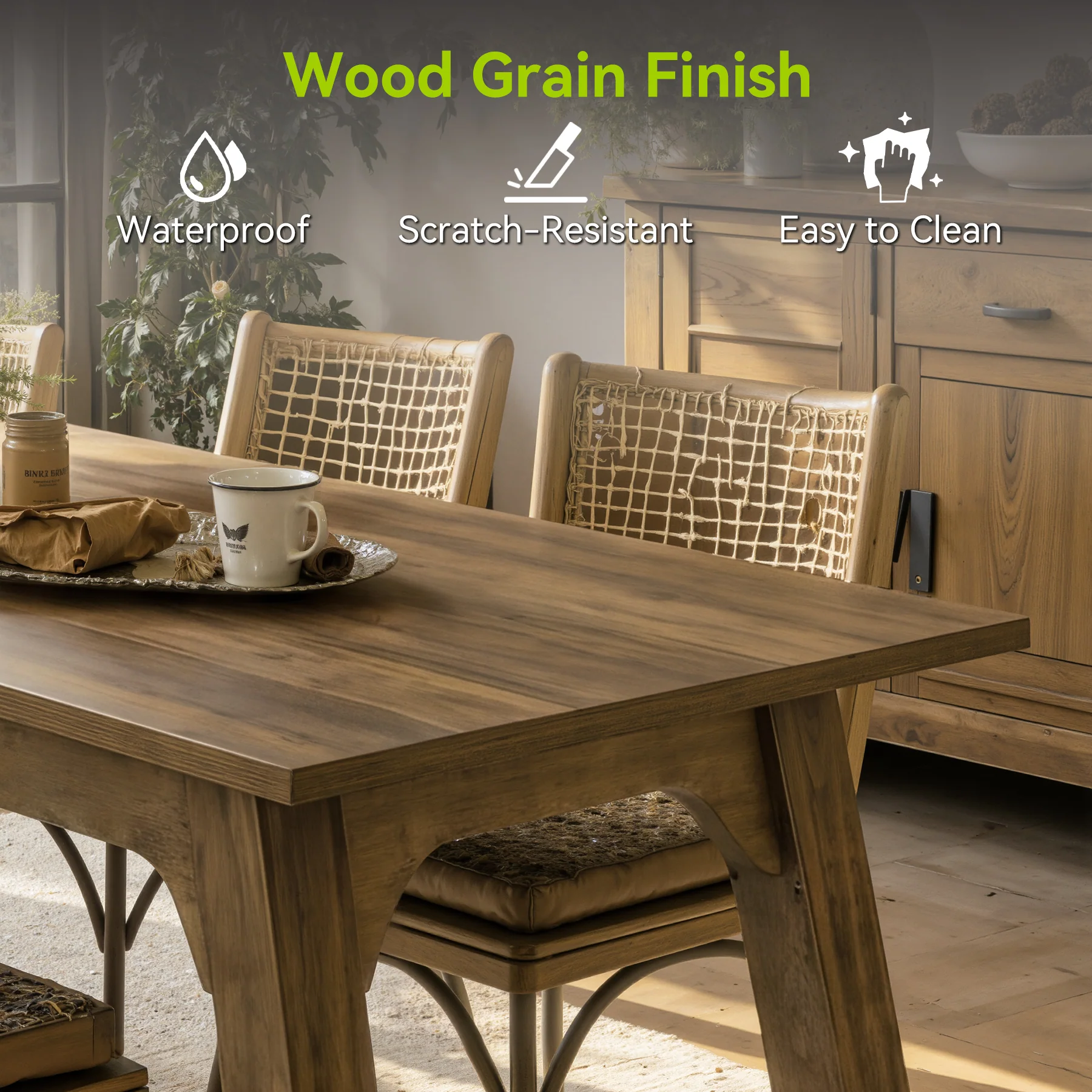 63" Rectangular Dining Table for 4-6, Modern Farmhouse Kitchen Table with Heavy-Duty Legs - Image 5