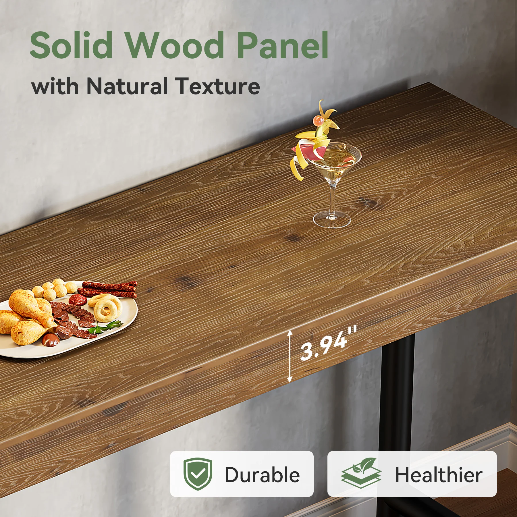 63" Solid Wood Bar Table, Rectangular Counter Height Pub Table with Metal Legs - Image 7