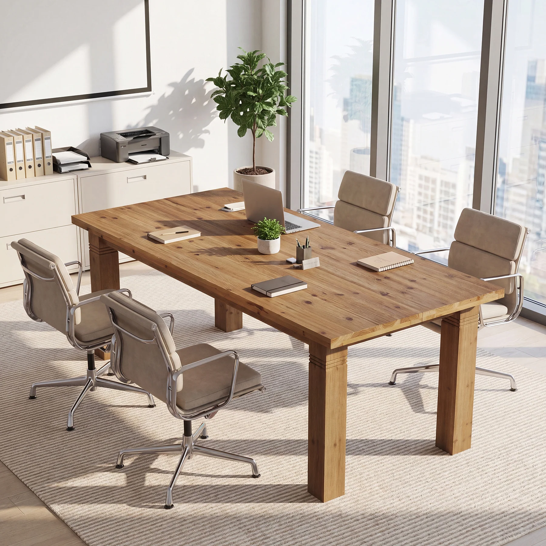63" Solid Wood Computer Desk, Farmhouse Executive Desk with Heavy-Duty Legs - Image 3