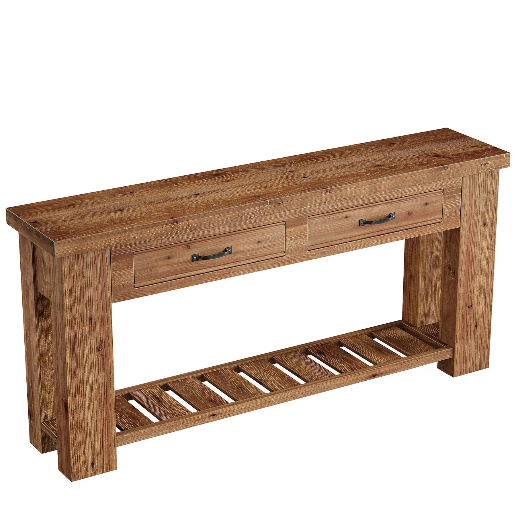 63" Solid Wood Console Table, Entryway Sofa Table with 2 Drawers and Open Slatted Shelf - Image 8