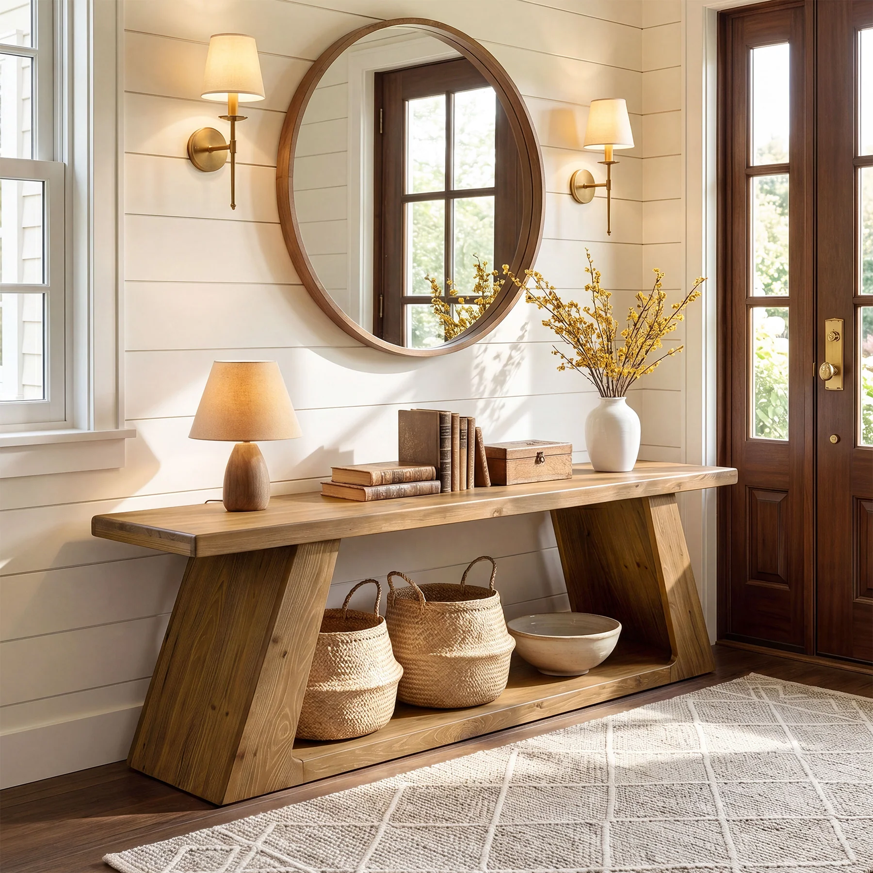63" Solid Wood Console Table, Farmhouse Sofa Table with 2-Tier Open Shelf for Entryway - Image 4