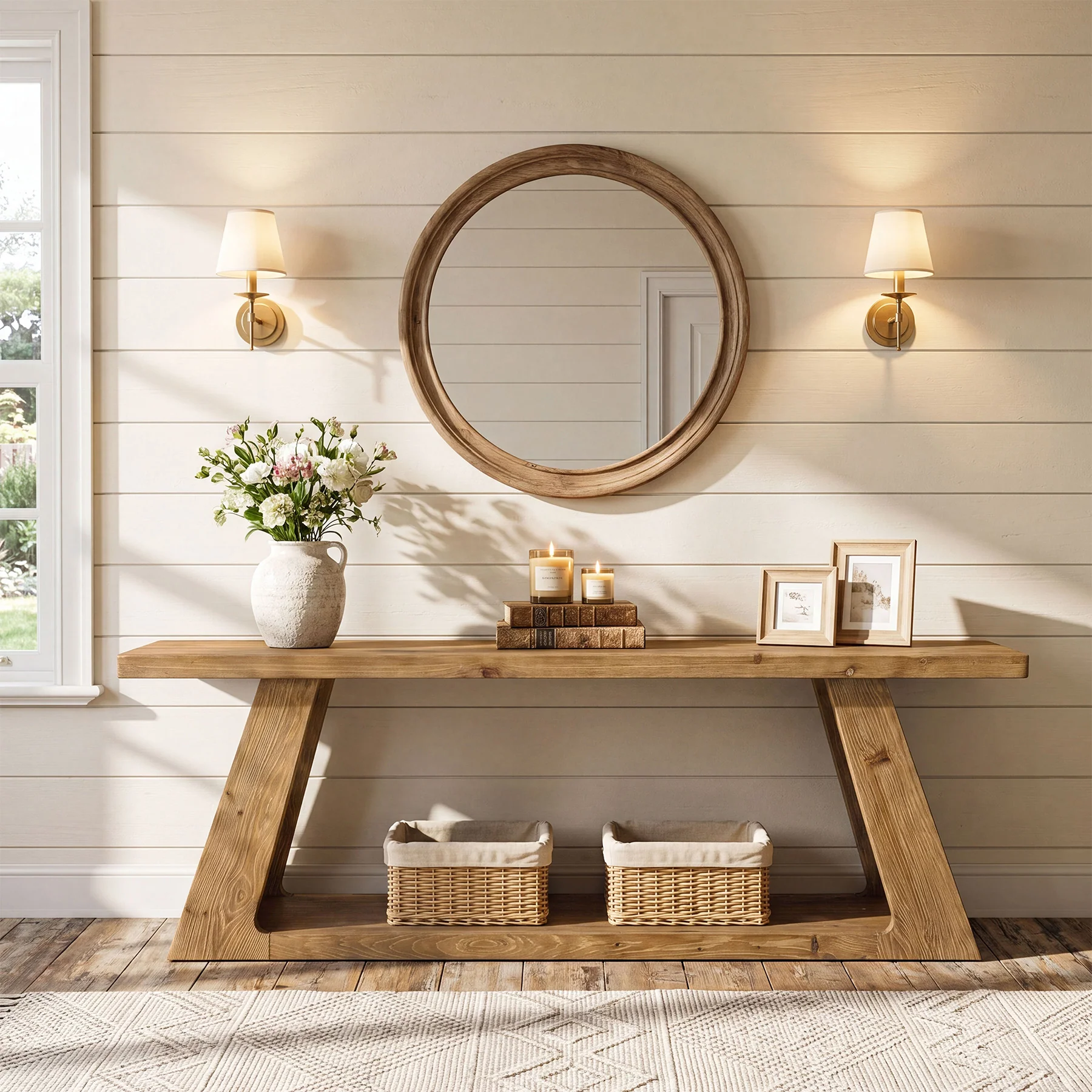 63" Solid Wood Console Table, Farmhouse Sofa Table with 2-Tier Open Shelf for Entryway - Image 6